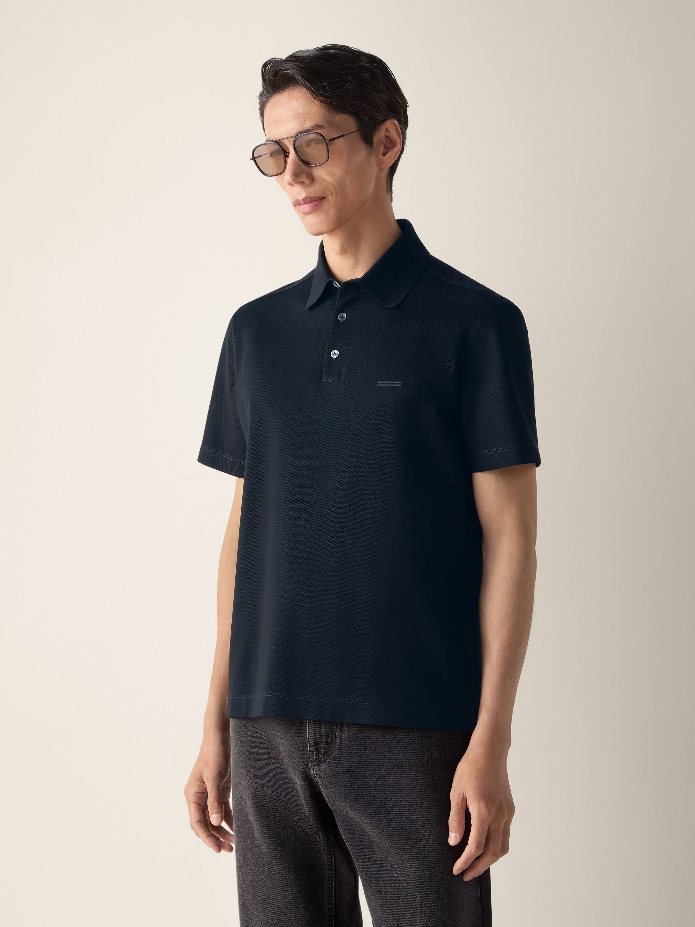 Navy Blue Cotton Polo Shirt Product detail photo #2