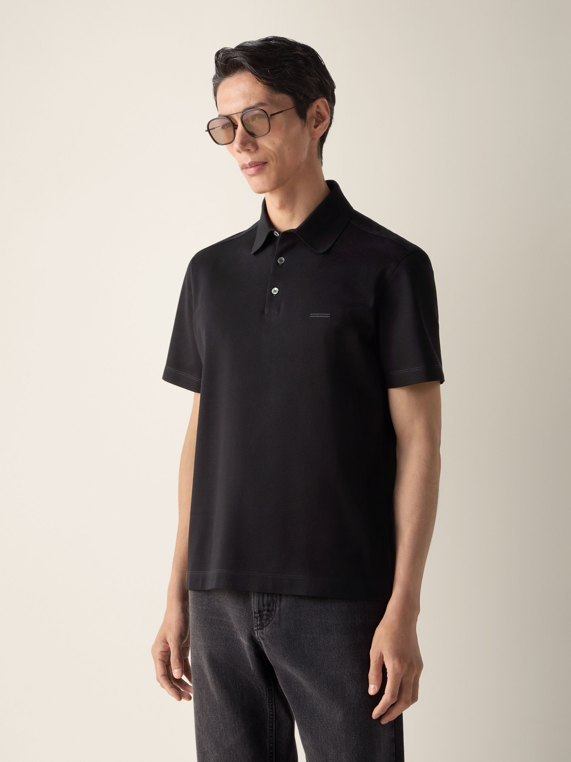 Black Cotton Polo Shirt Product detail photo #2