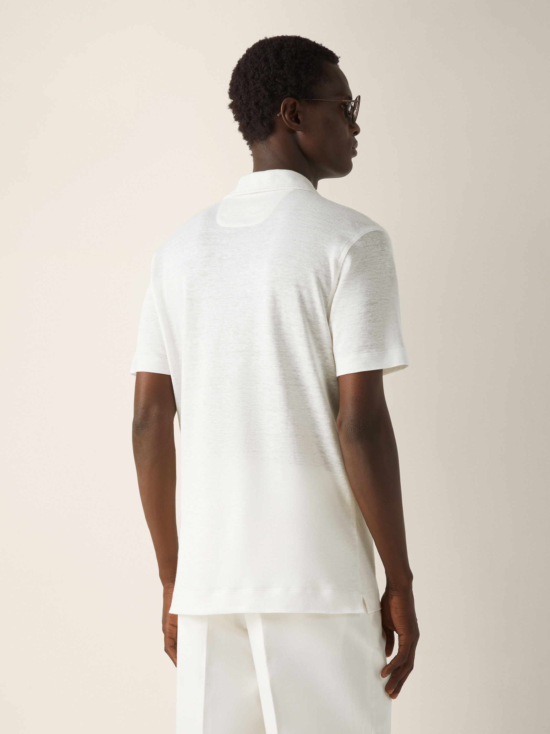 White Oasi Lino Polo Shirt Product detail photo #4