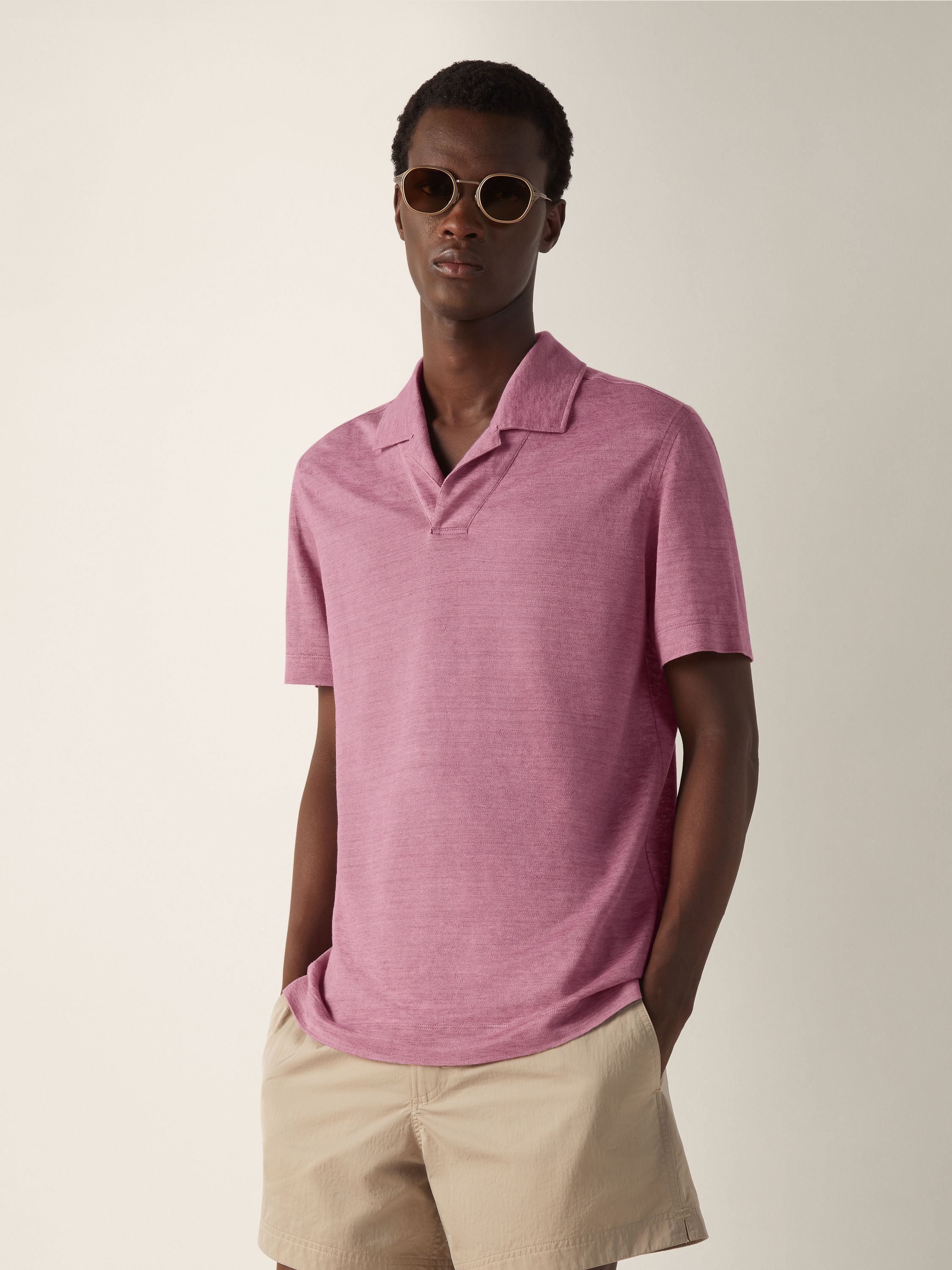 Pink Oasi Lino Polo Shirt Product detail photo #3