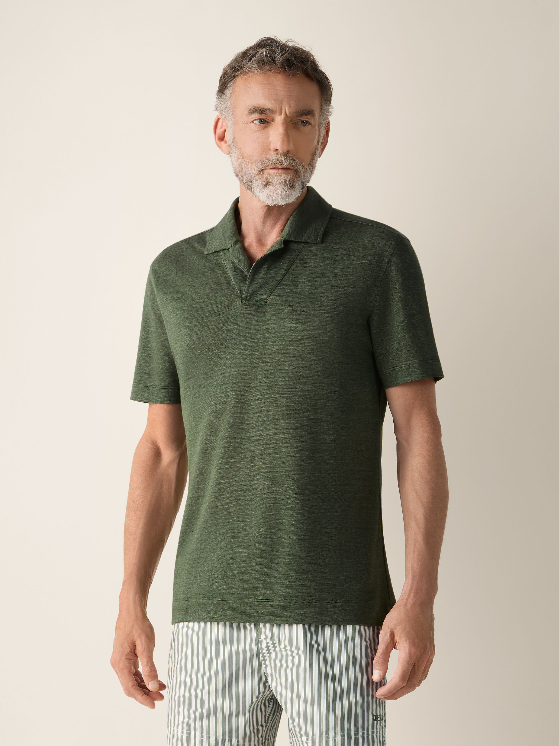 Pine Green Oasi Lino Polo Shirt Product detail photo #2