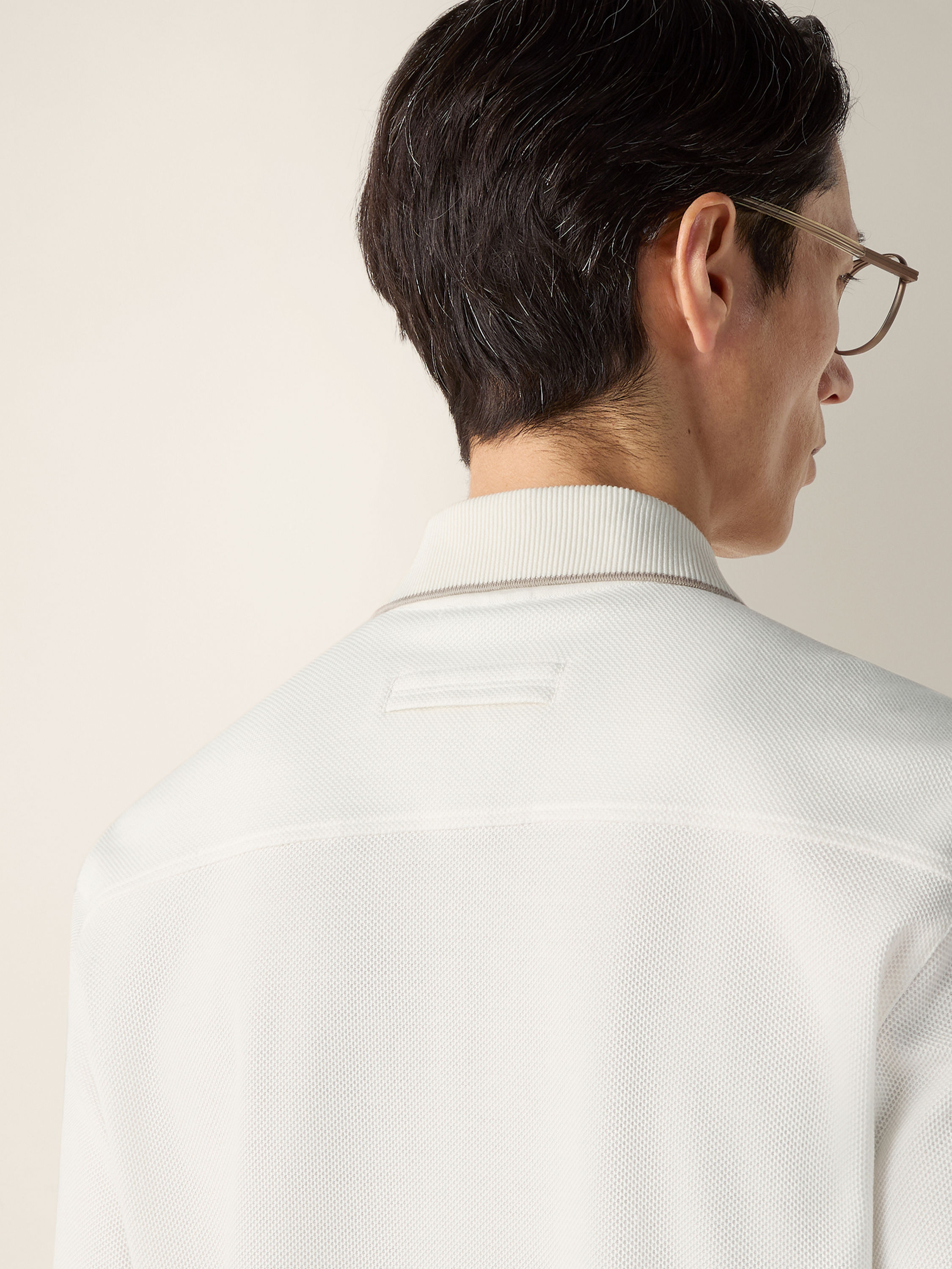 白色棉及桑蚕丝 polo 衫 产品细节图 #1
