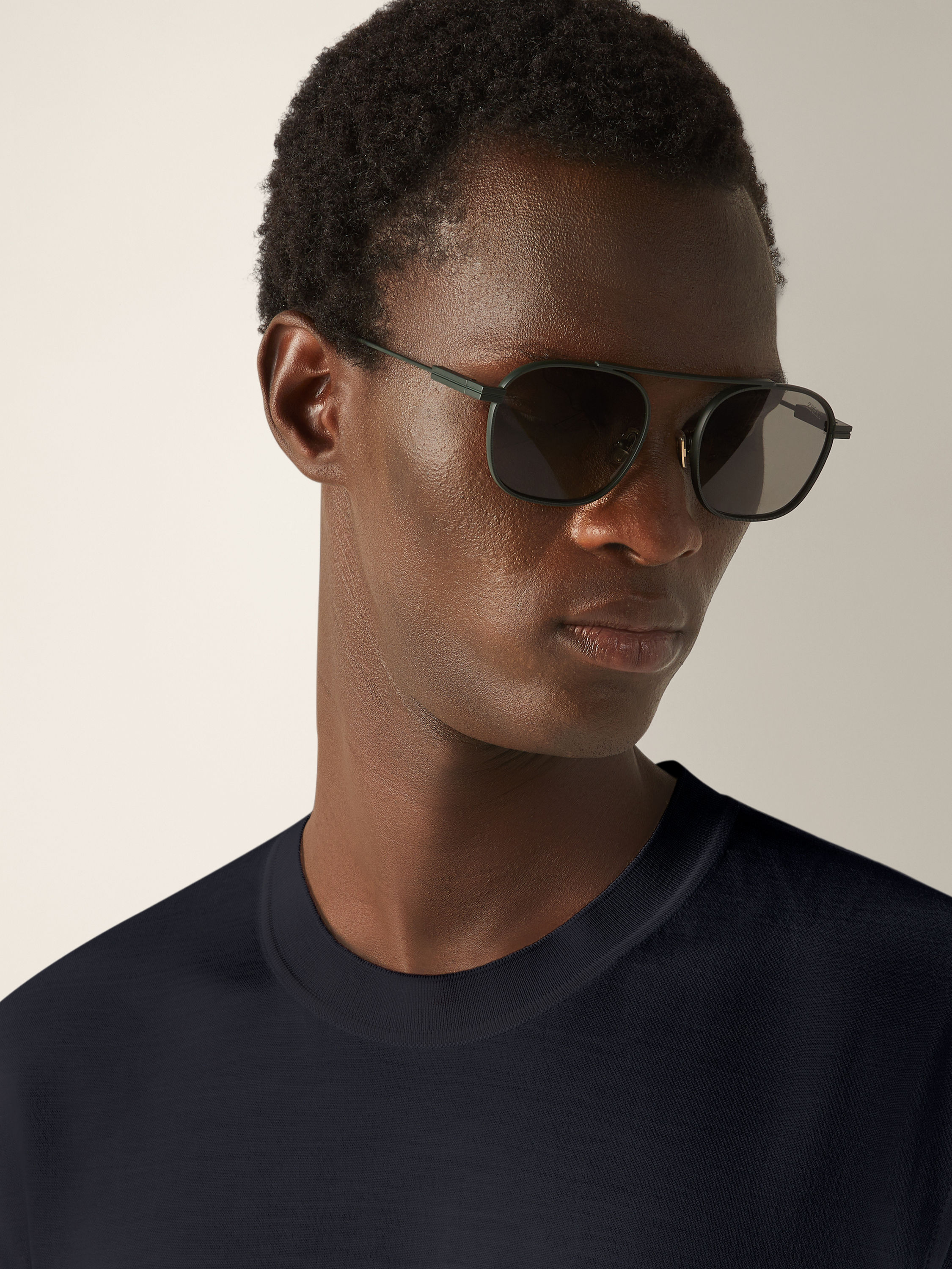 Dark Indigo Blue Leggerissimo Cotton and Silk T-shirt Product detail photo #1
