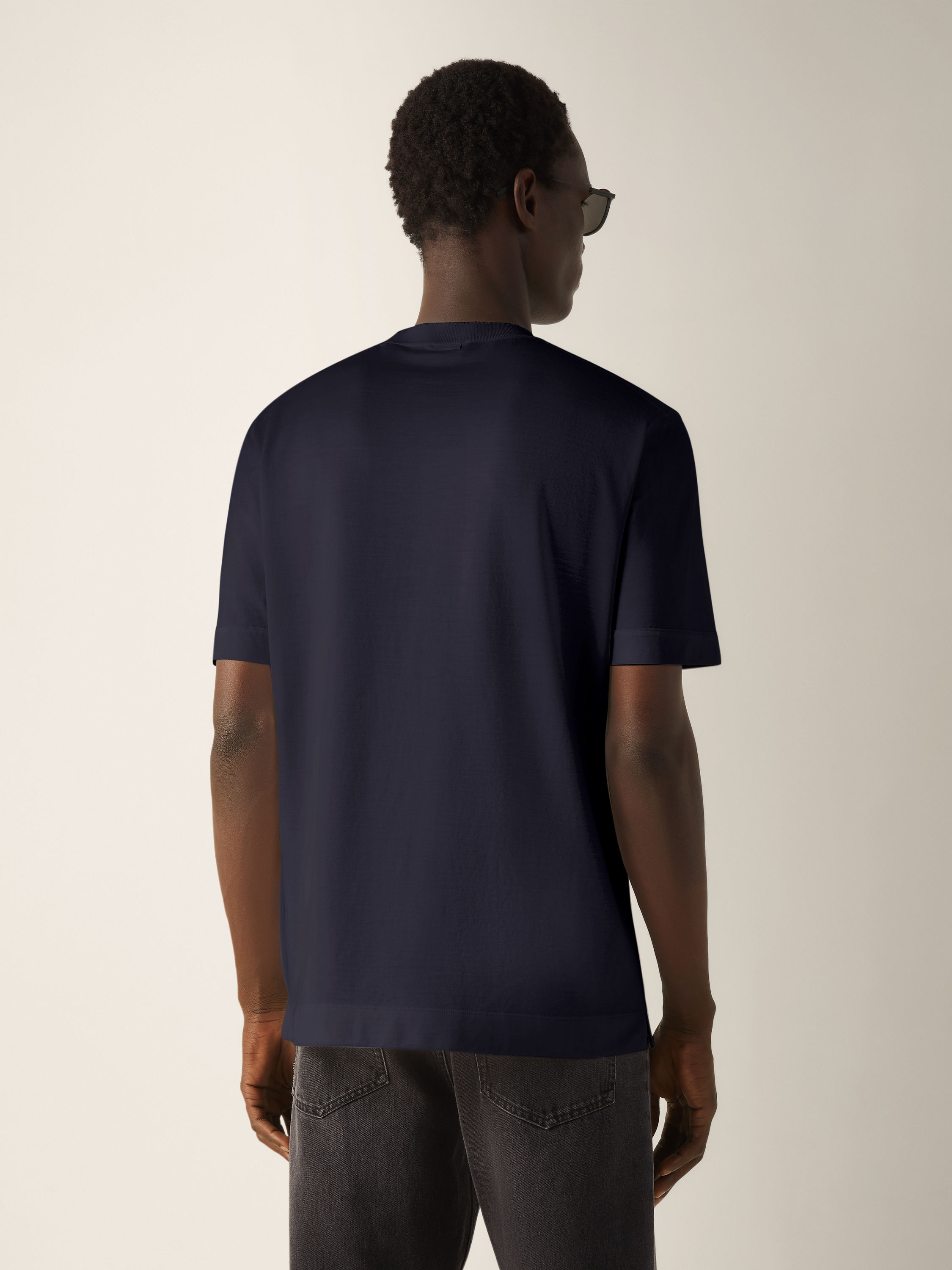 Dark Indigo Blue Leggerissimo Cotton and Silk T-shirt Product detail photo #3