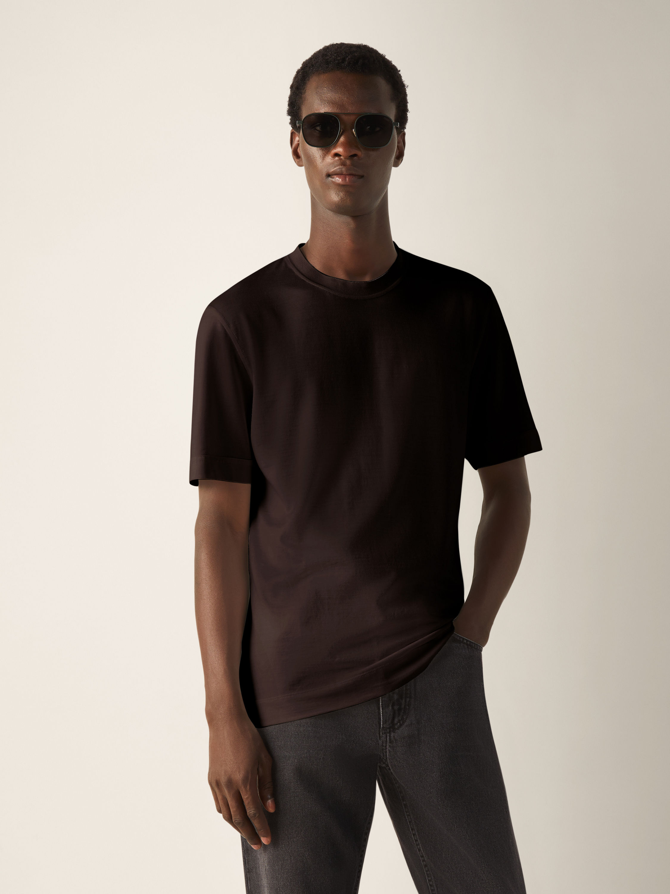 Dark Brown Leggerissimo Cotton and Silk T-shirt Product detail photo #2
