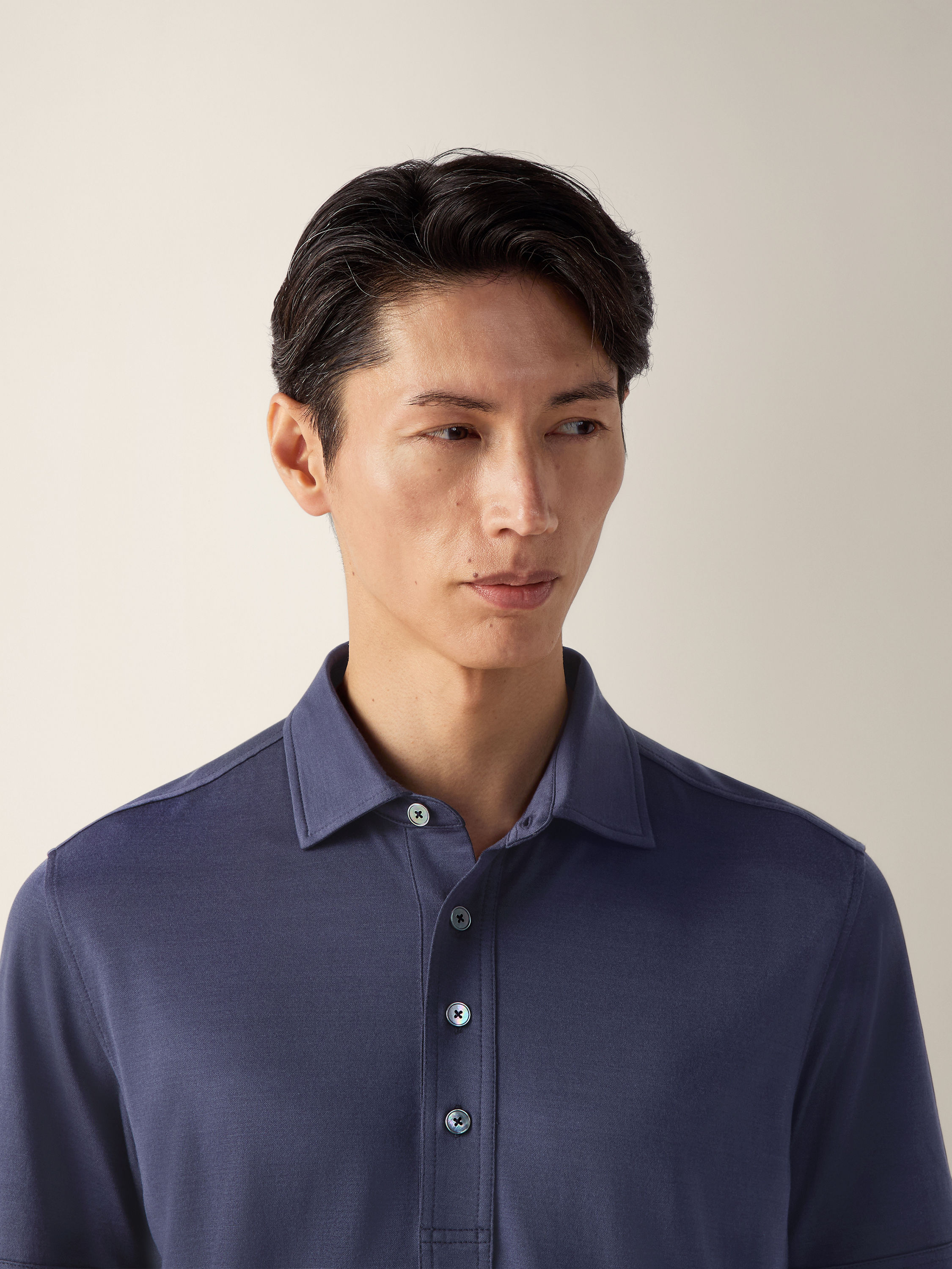 Dark Indigo Blue Leggerissimo Cotton and Silk Polo Shirt Product detail photo #1