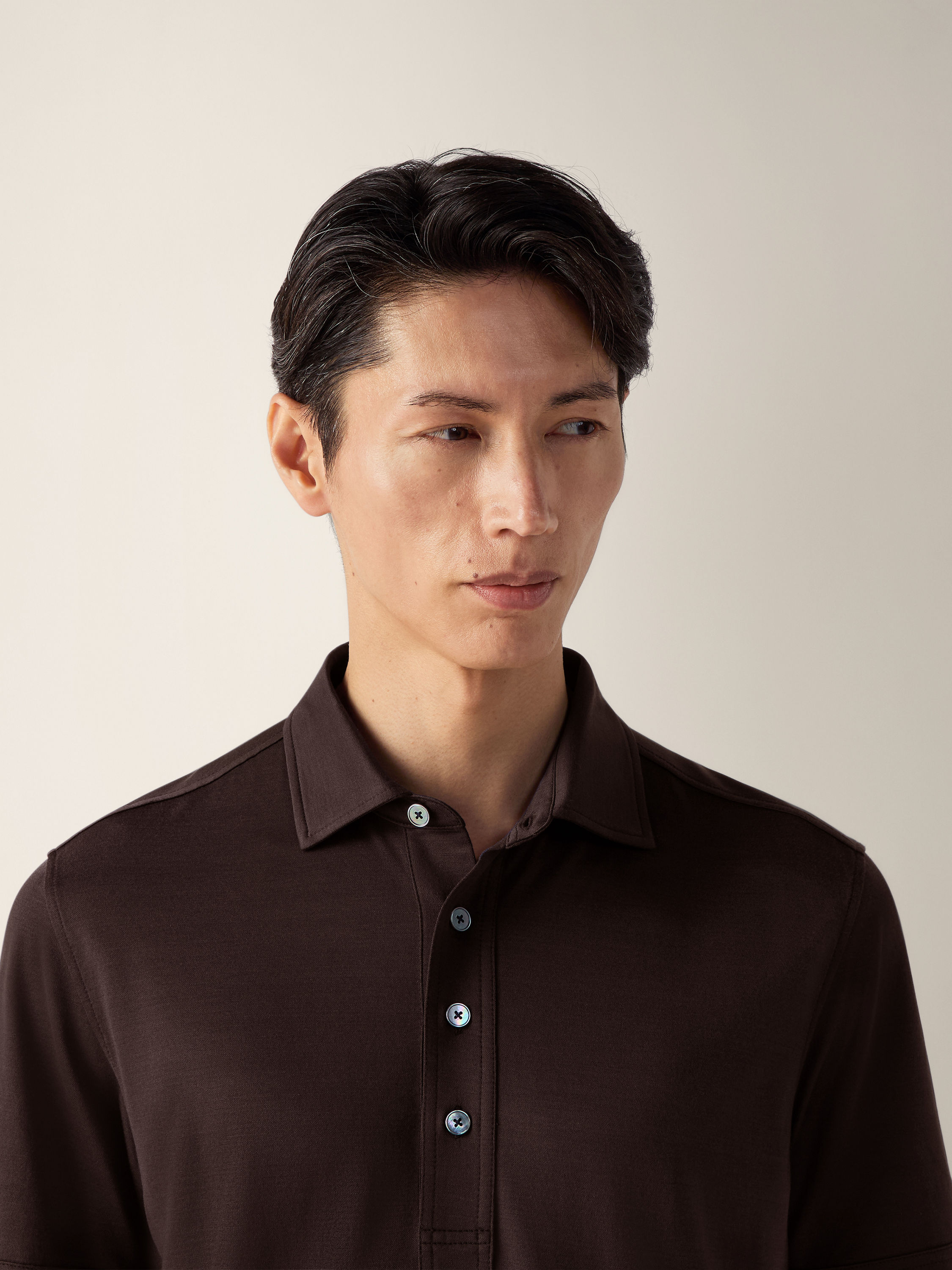 Dark Brown Leggerissimo Cotton and Silk Polo Shirt Product detail photo #1