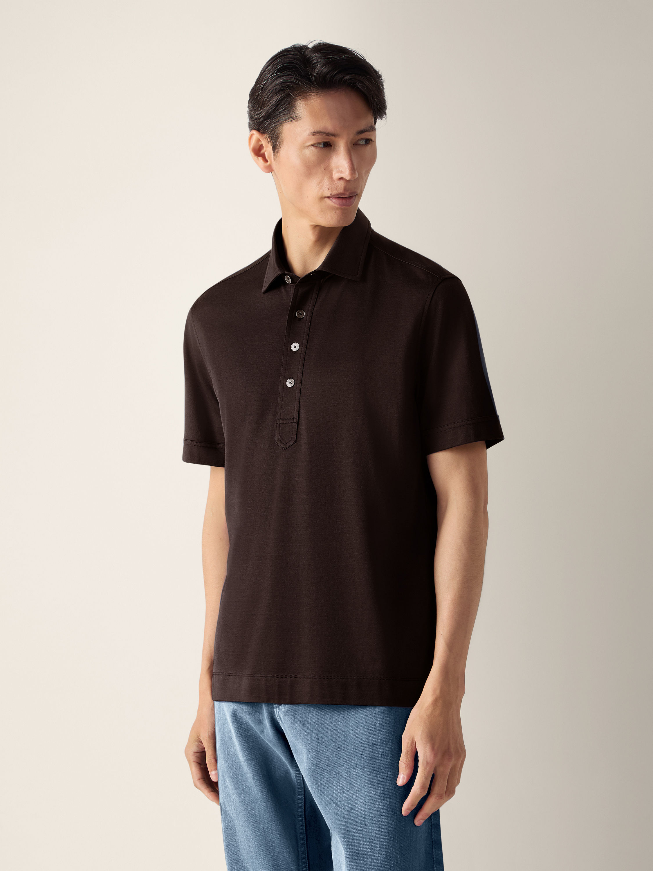 Dark Brown Leggerissimo Cotton and Silk Polo Shirt Product detail photo #2