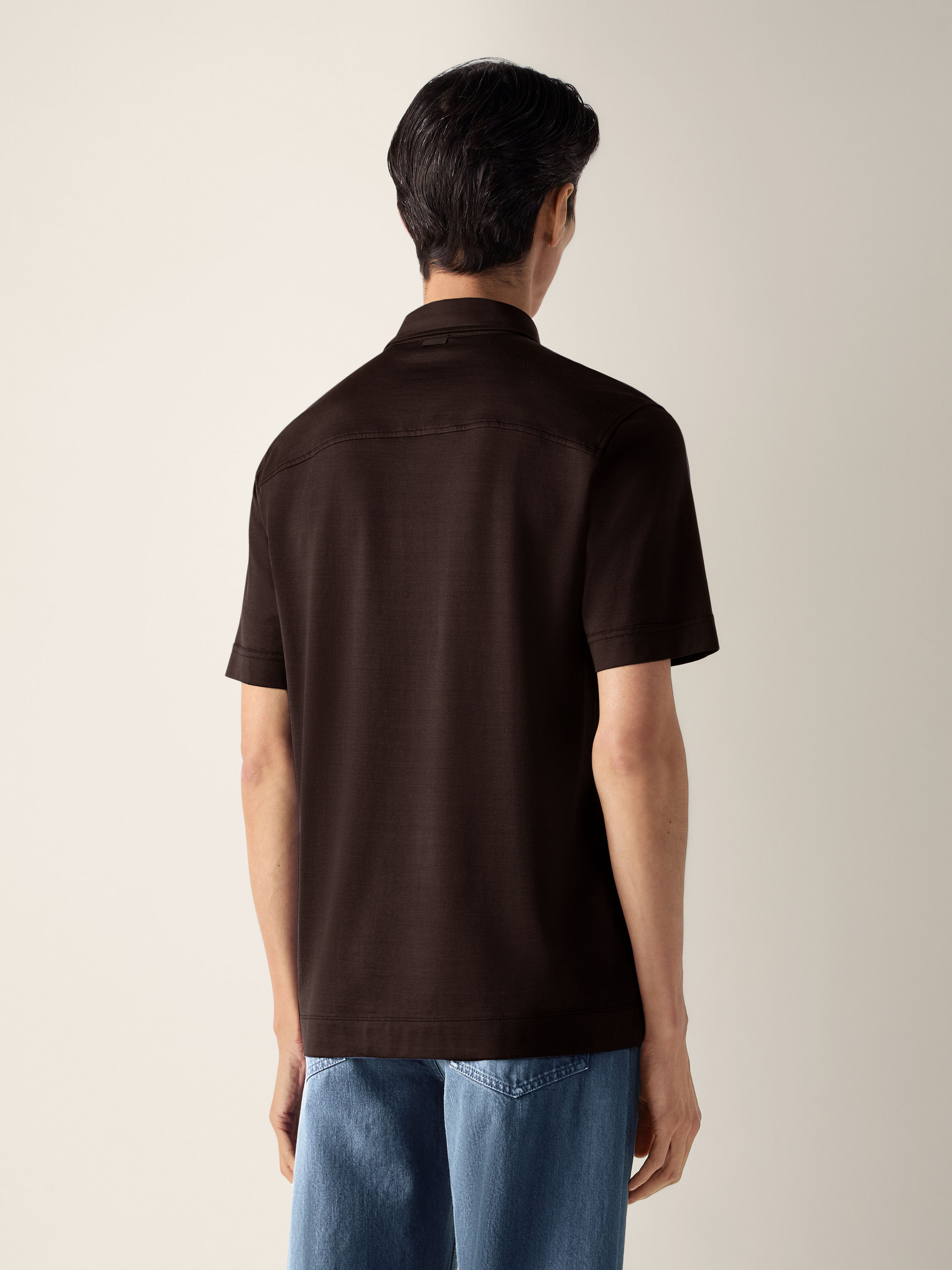 Dark Brown Leggerissimo Cotton and Silk Polo Shirt Product detail photo #3