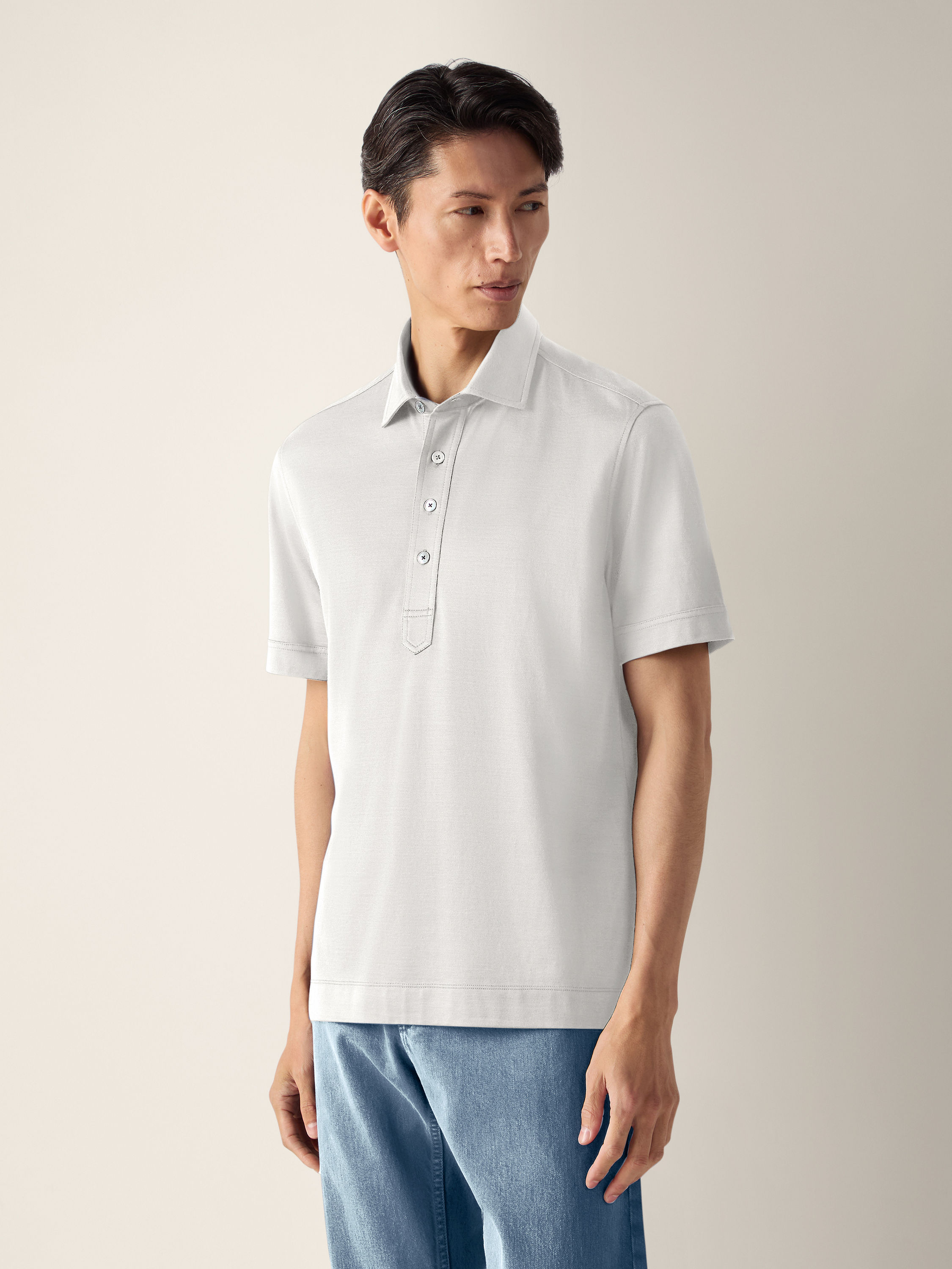 White Leggerissimo Cotton and Silk Polo Shirt Product detail photo #2