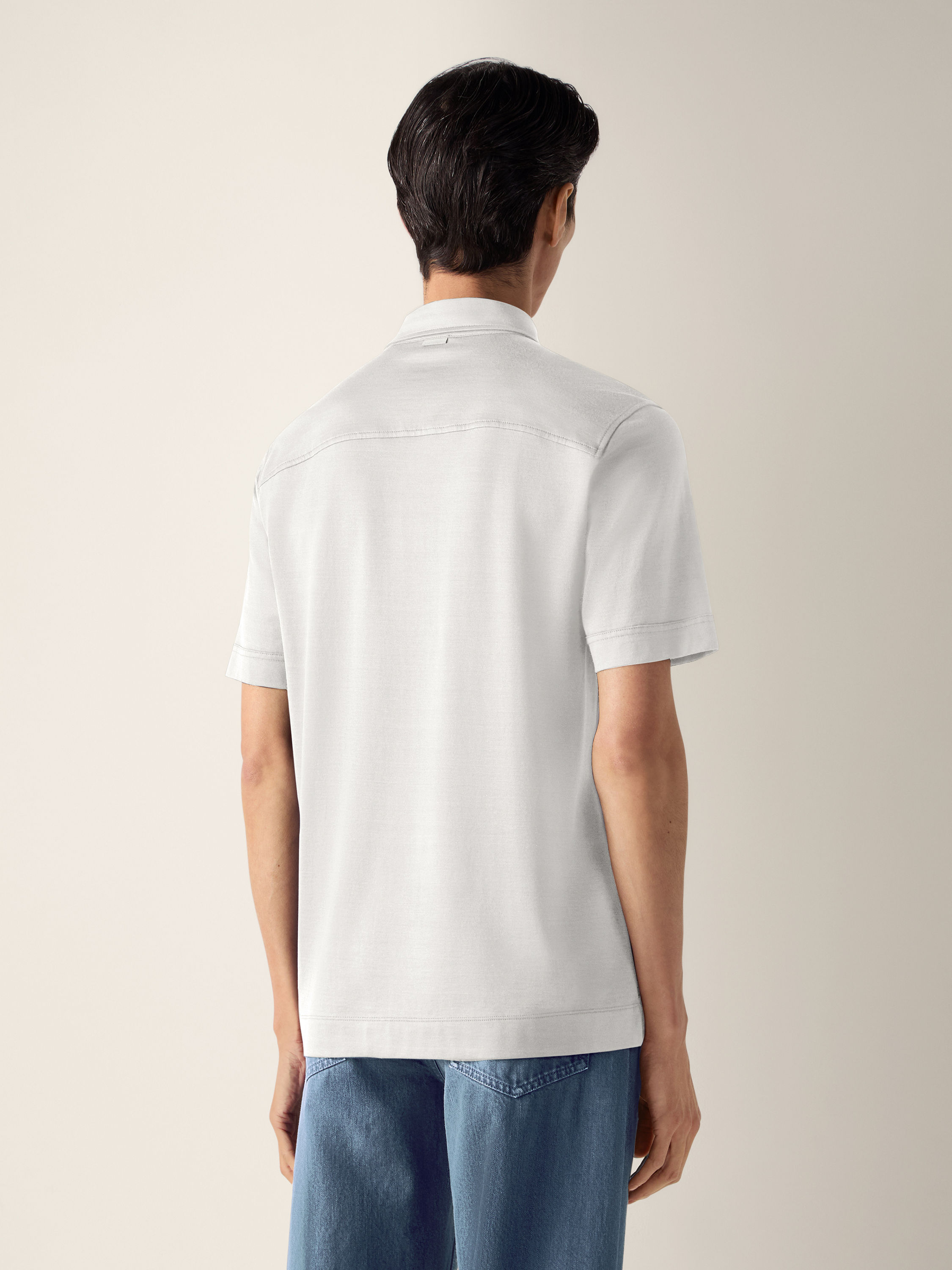 White Leggerissimo Cotton and Silk Polo Shirt Product detail photo #3
