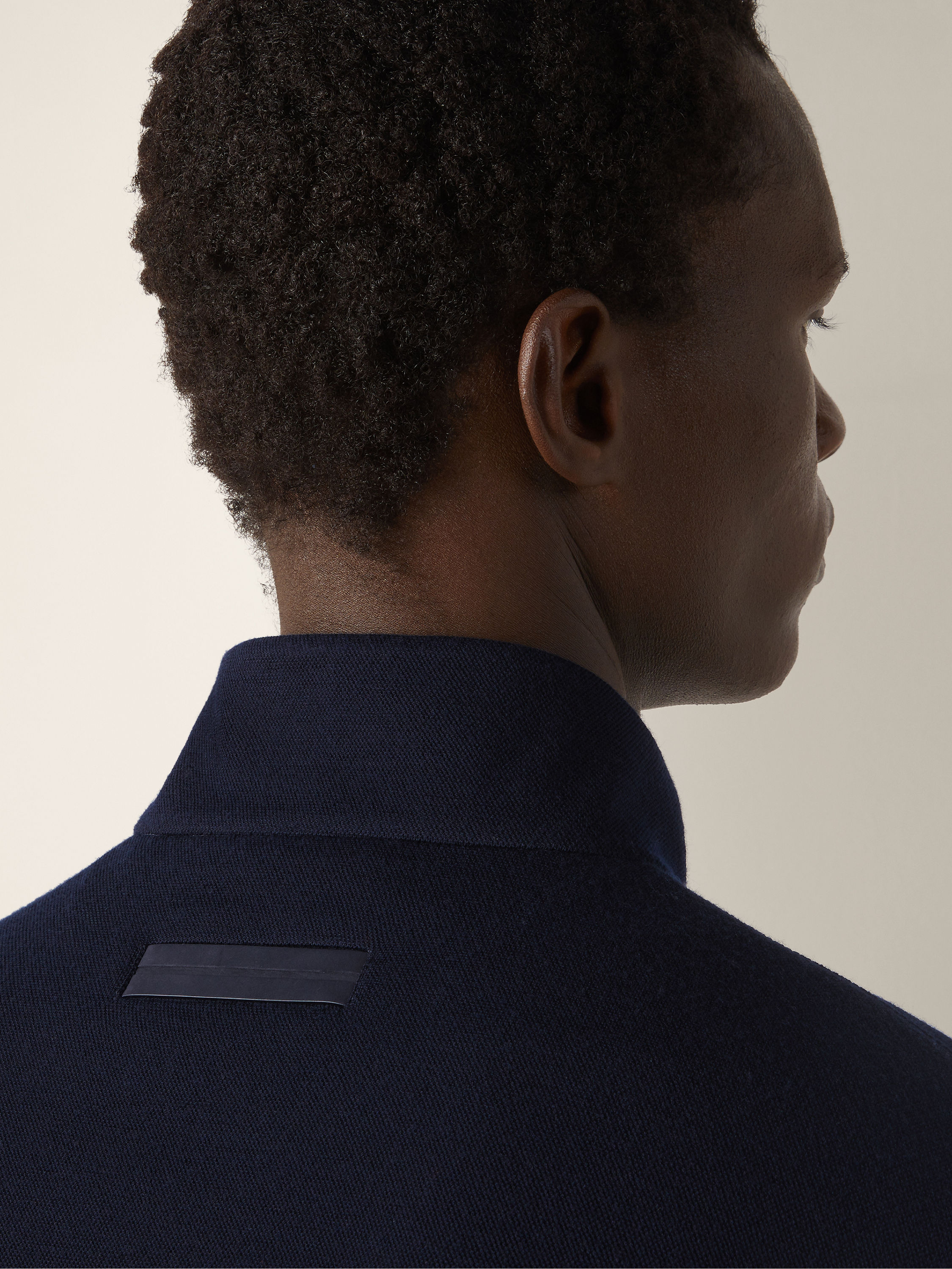 海军蓝棉、羊毛及桑蚕丝全拉链运动衫 产品细节图 #1