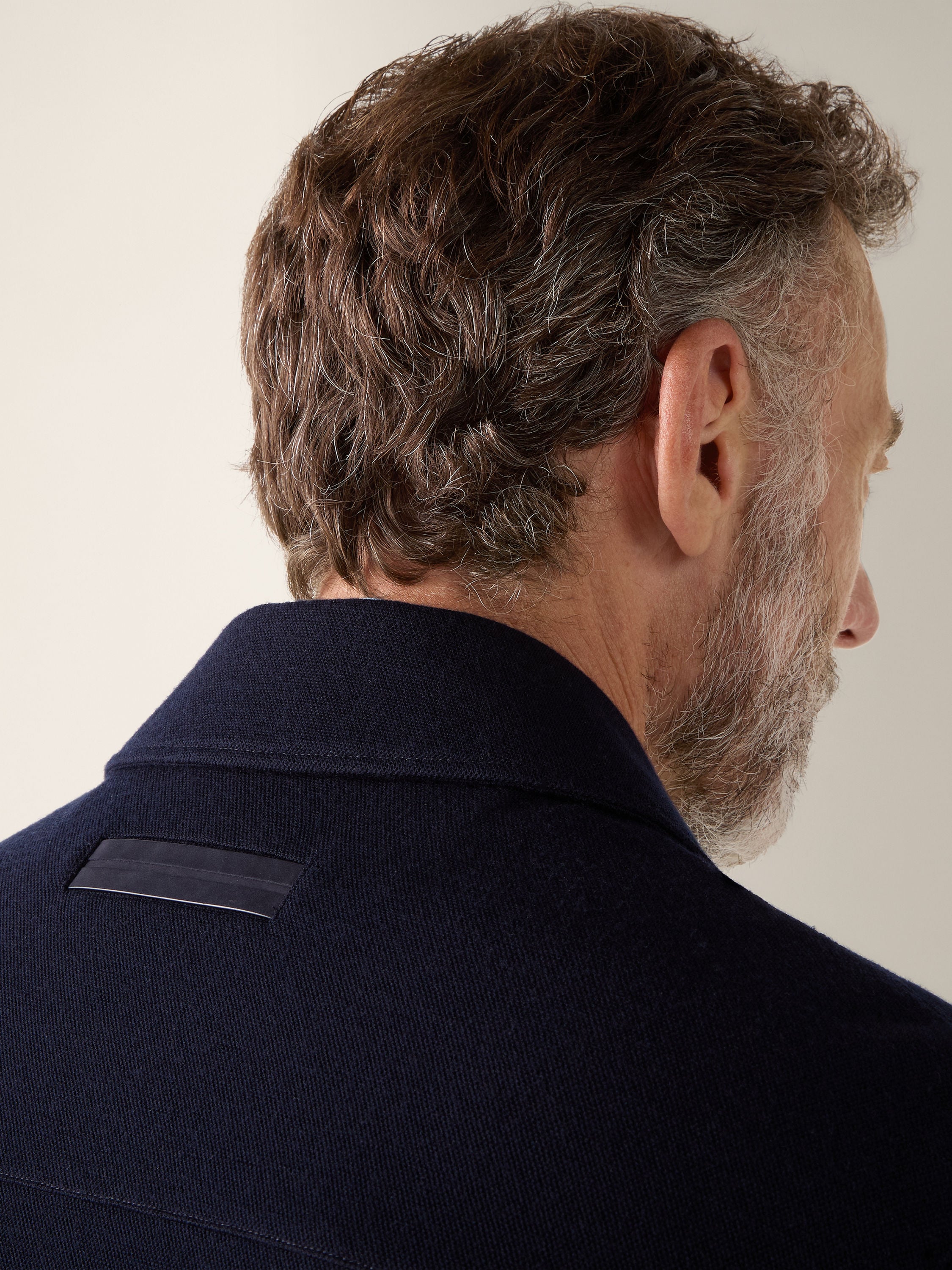 海军蓝棉、羊毛及桑蚕丝衬衫外套 产品细节图 #1