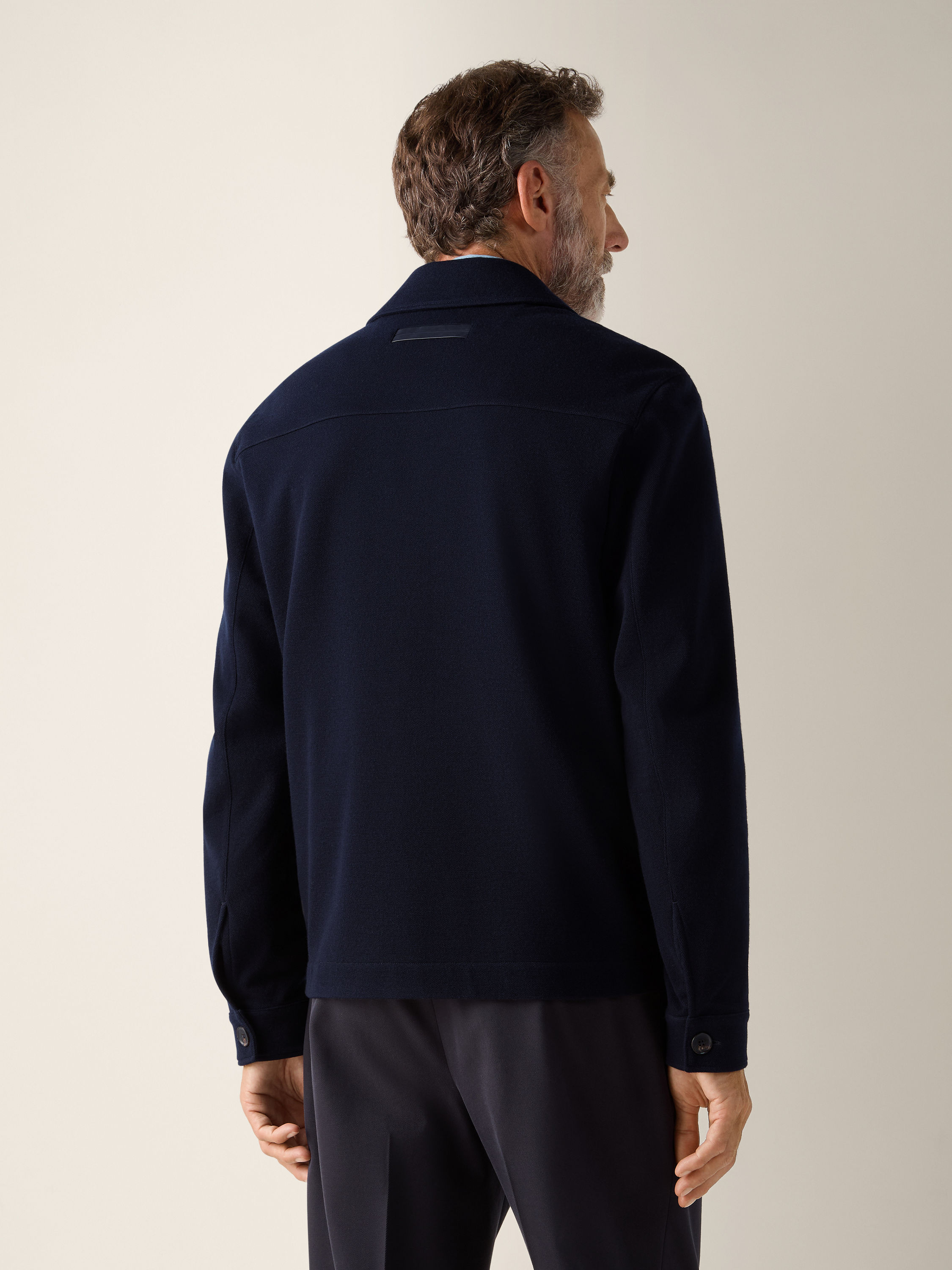 海军蓝棉、羊毛及桑蚕丝衬衫外套 产品细节图 #5