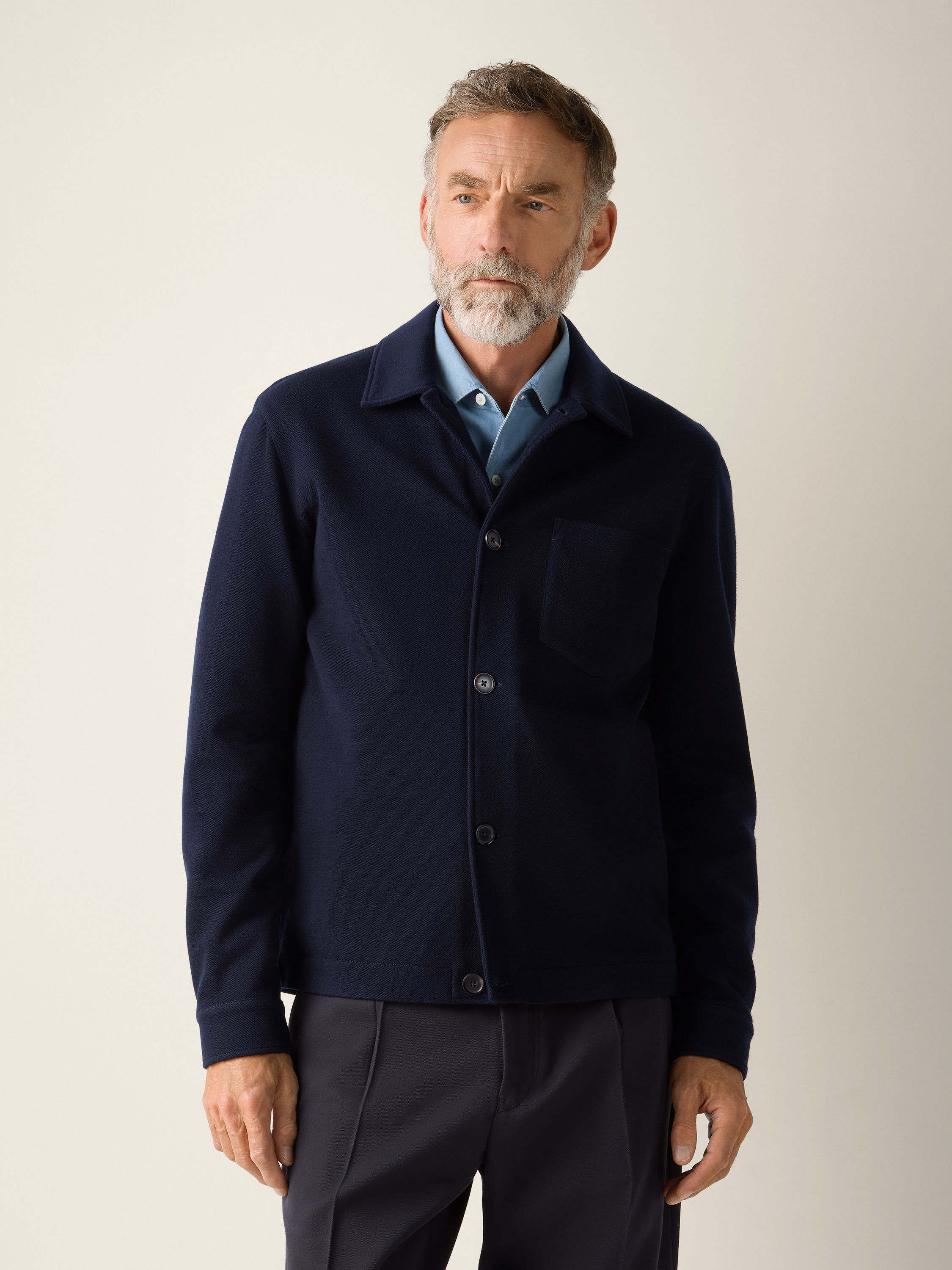 海军蓝棉、羊毛及桑蚕丝衬衫外套 产品细节图 #3