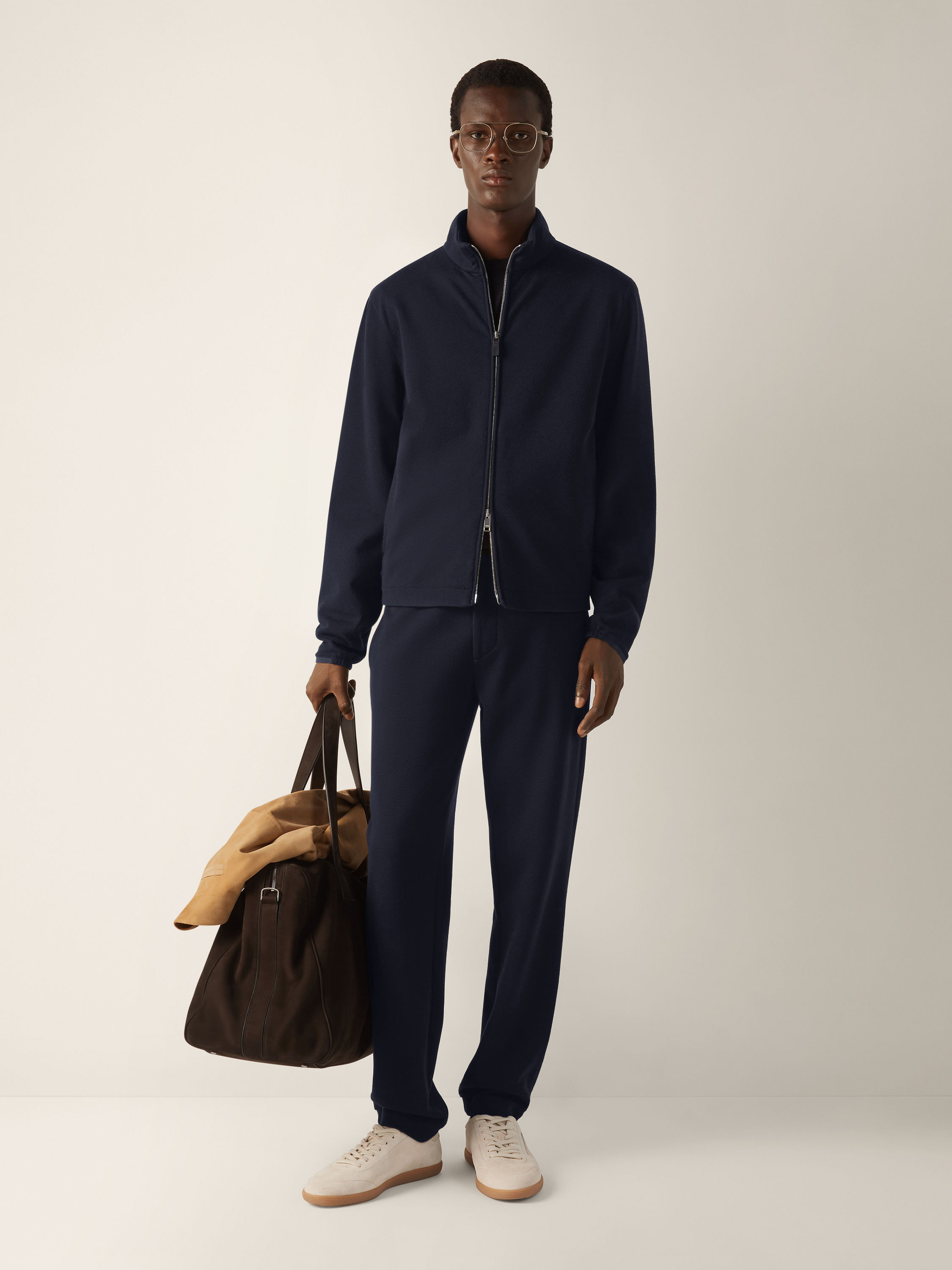 海军蓝棉、羊毛及桑蚕丝慢跑裤 產品細節圖 #2