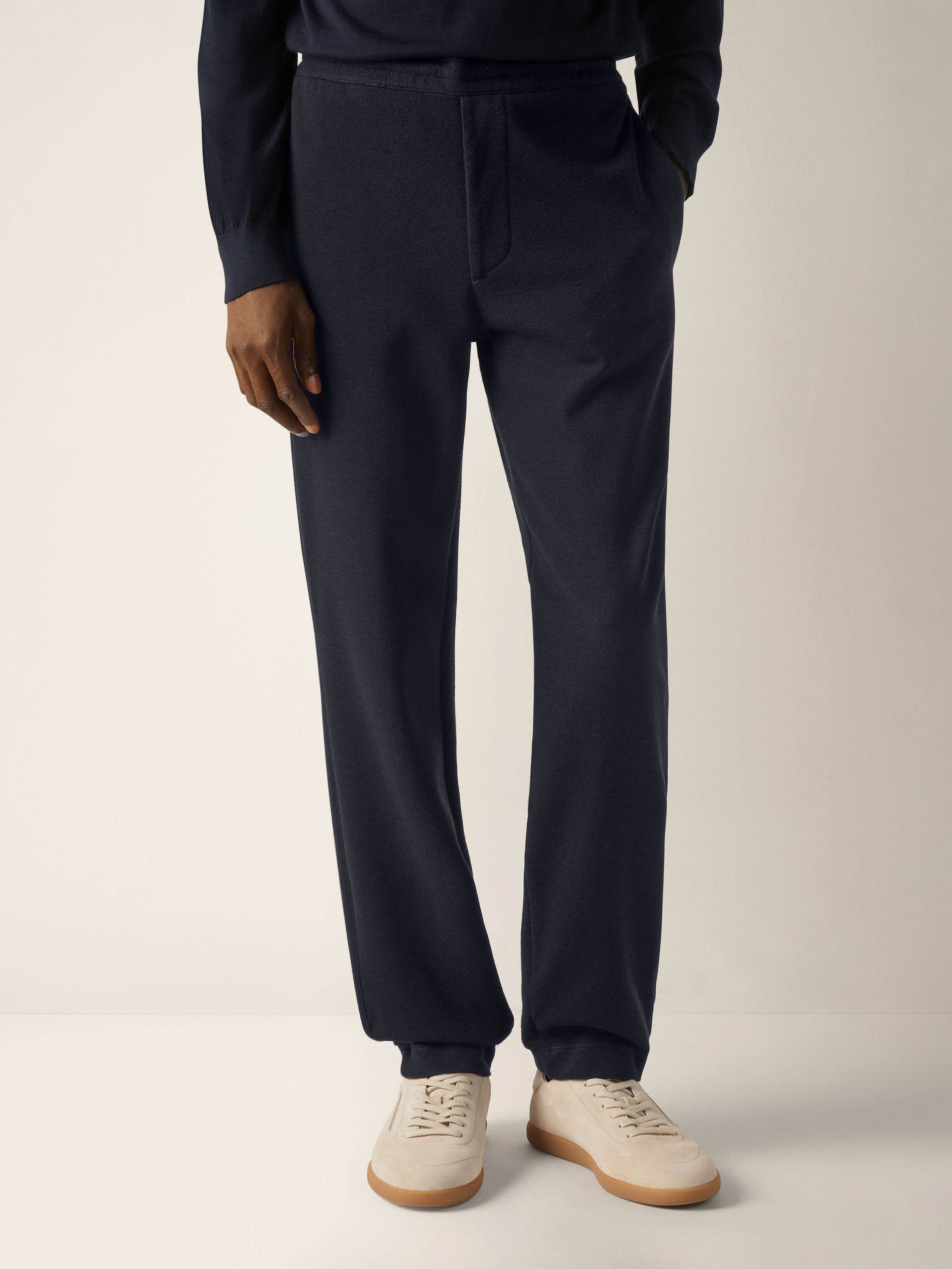 海军蓝棉、羊毛及桑蚕丝慢跑裤 產品細節圖 #4