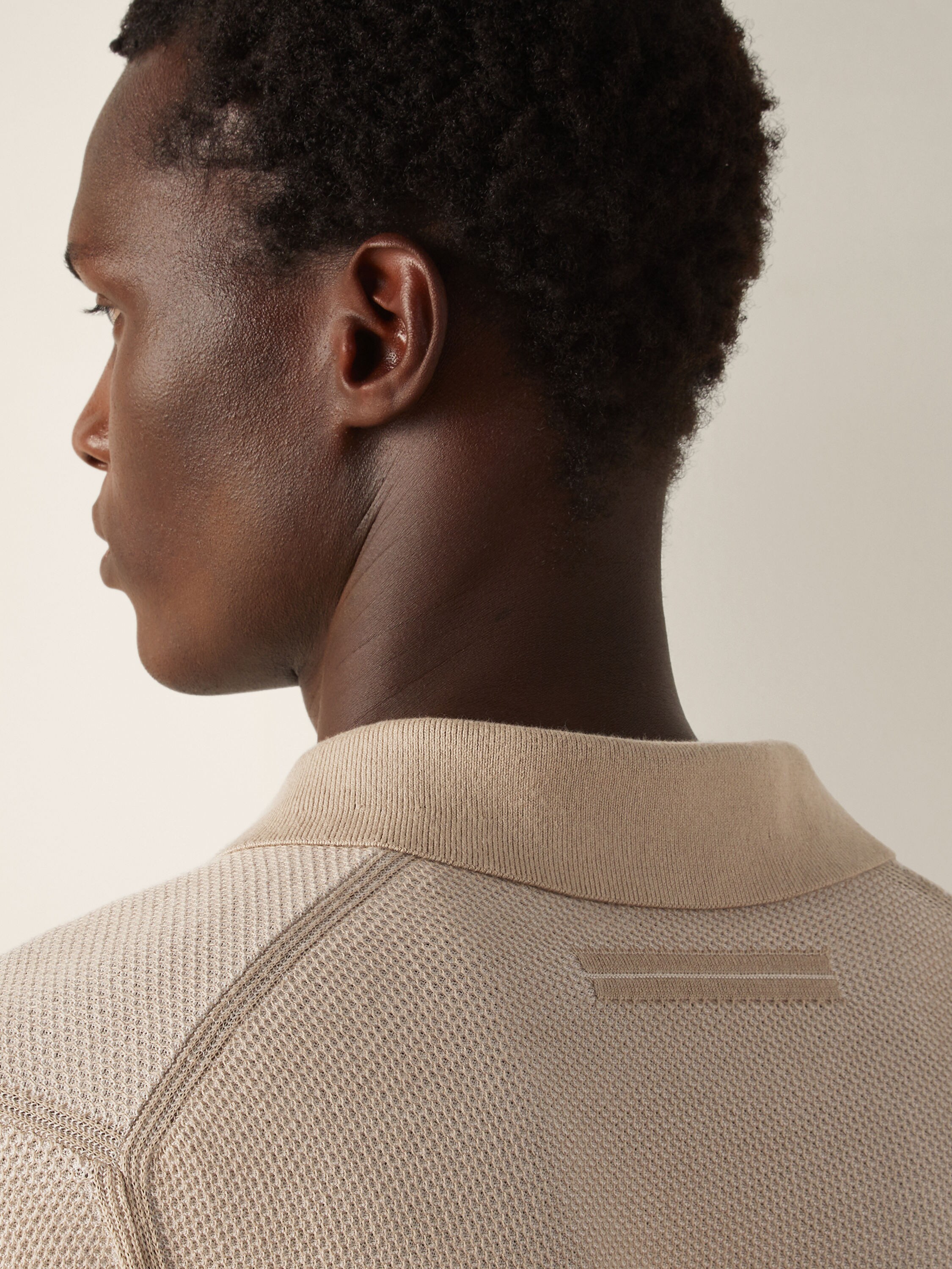 Ivory and Light Taupe Cotton Polo Shirt Product detail photo #1
