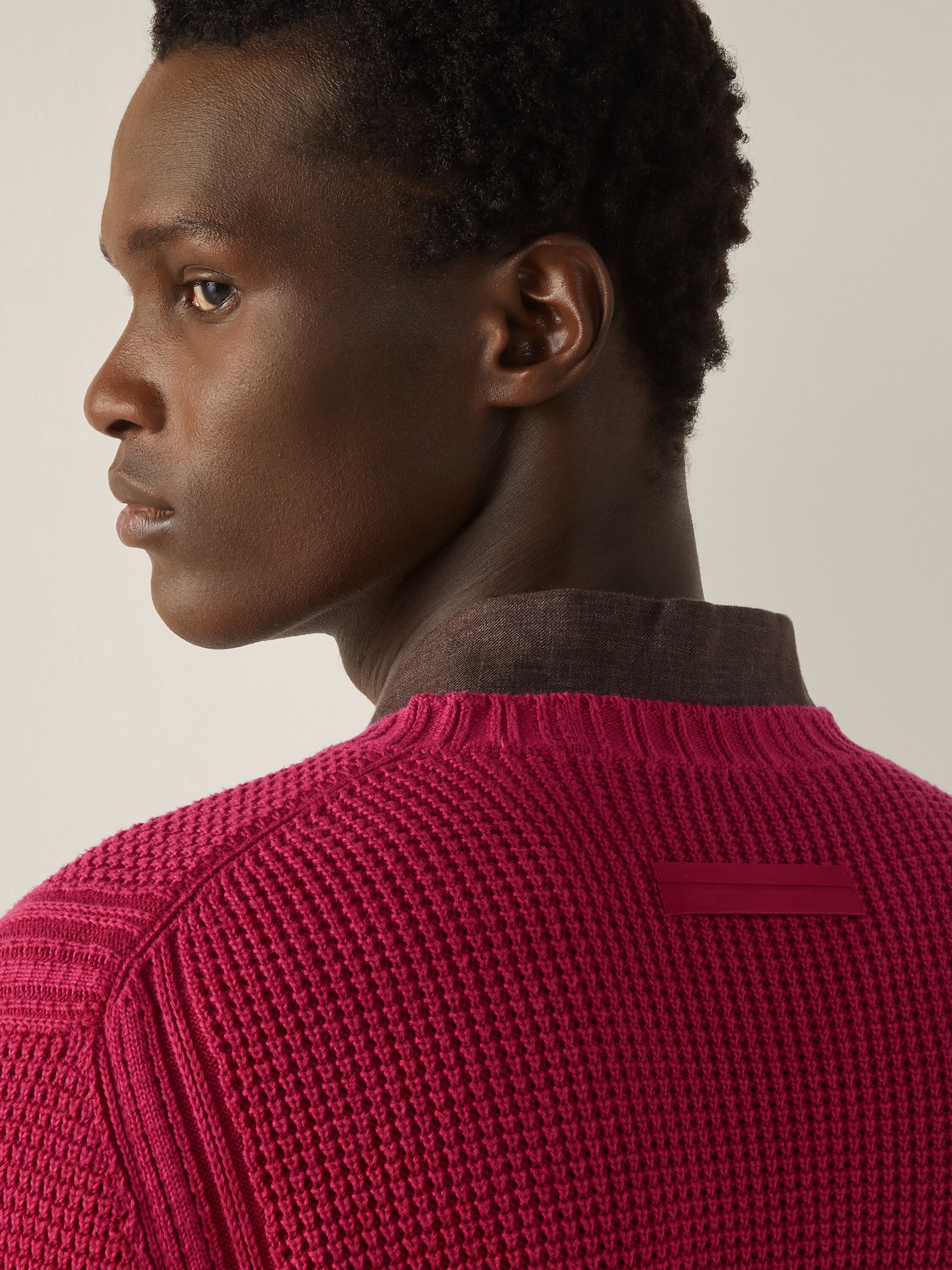 Dark Pink Cotton and Silk V-neck Product detail photo #1