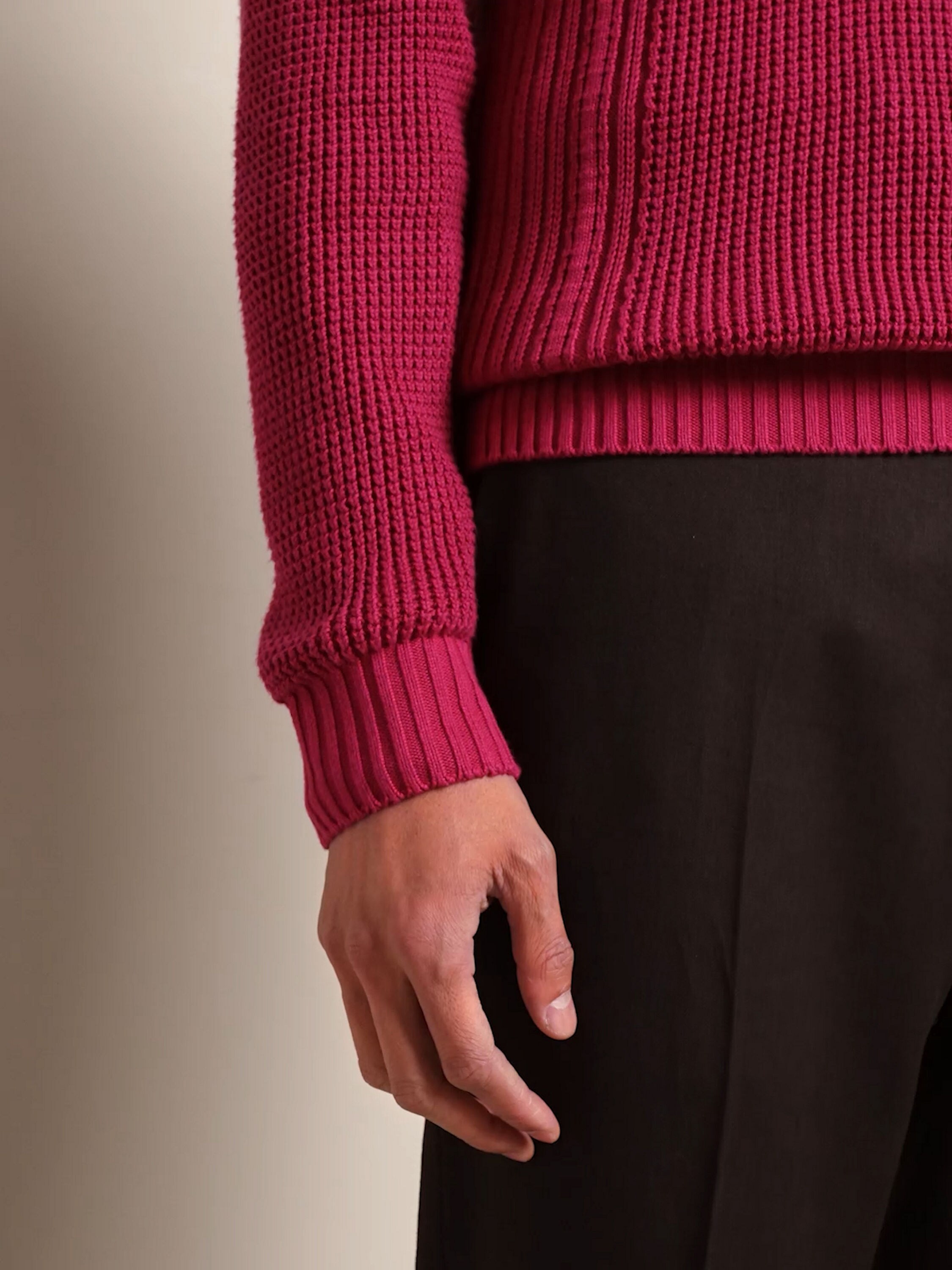 Dark Pink Cotton and Silk V-neck