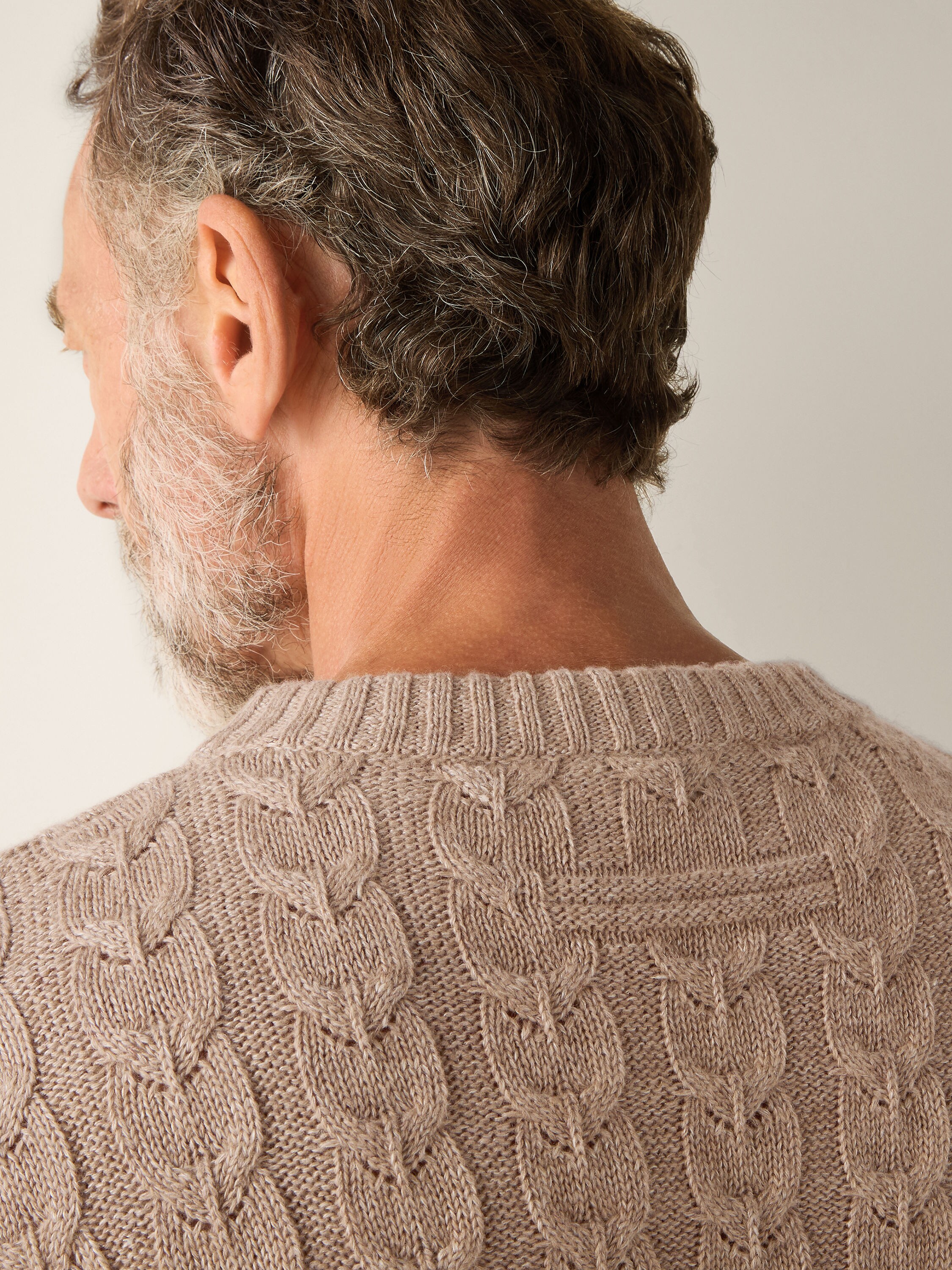 混米色亚麻、山羊绒及桑蚕丝针织圆领毛衣 产品细节图 #1