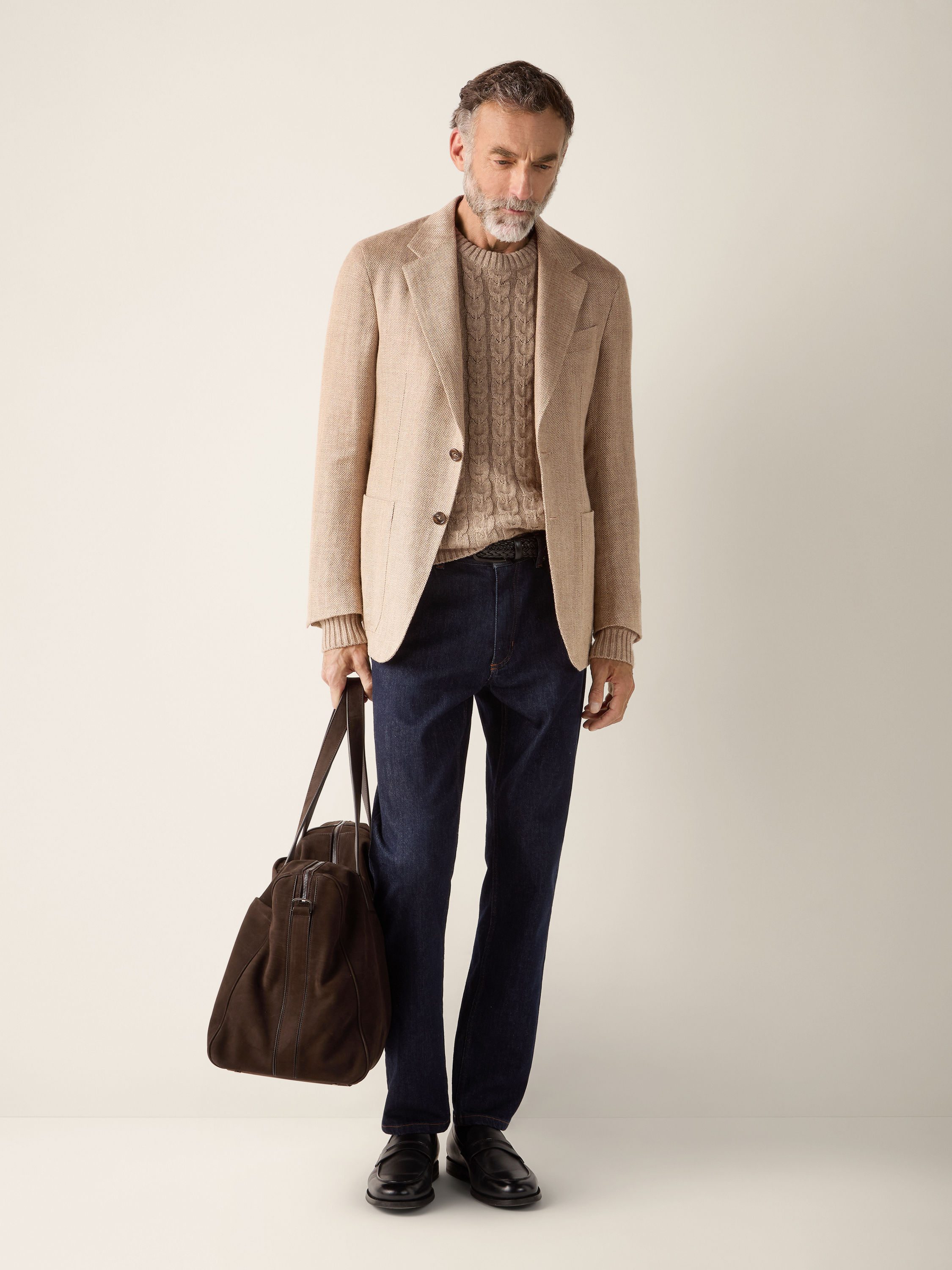 混米色亚麻、山羊绒及桑蚕丝针织圆领毛衣 产品细节图 #2