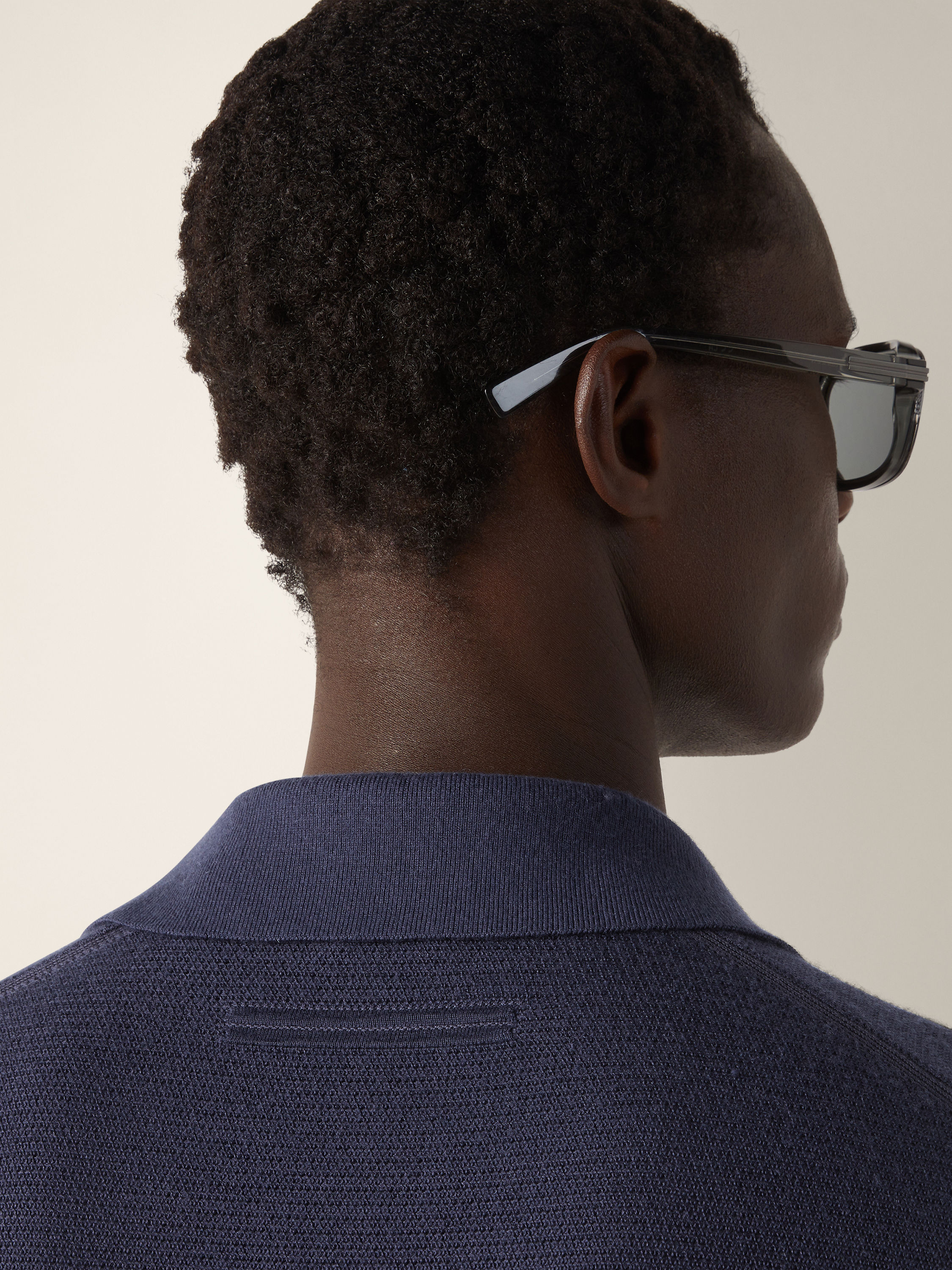 Dark Indigo Blue Mélange Cashmere and Silk Polo Shirt Product detail photo #1