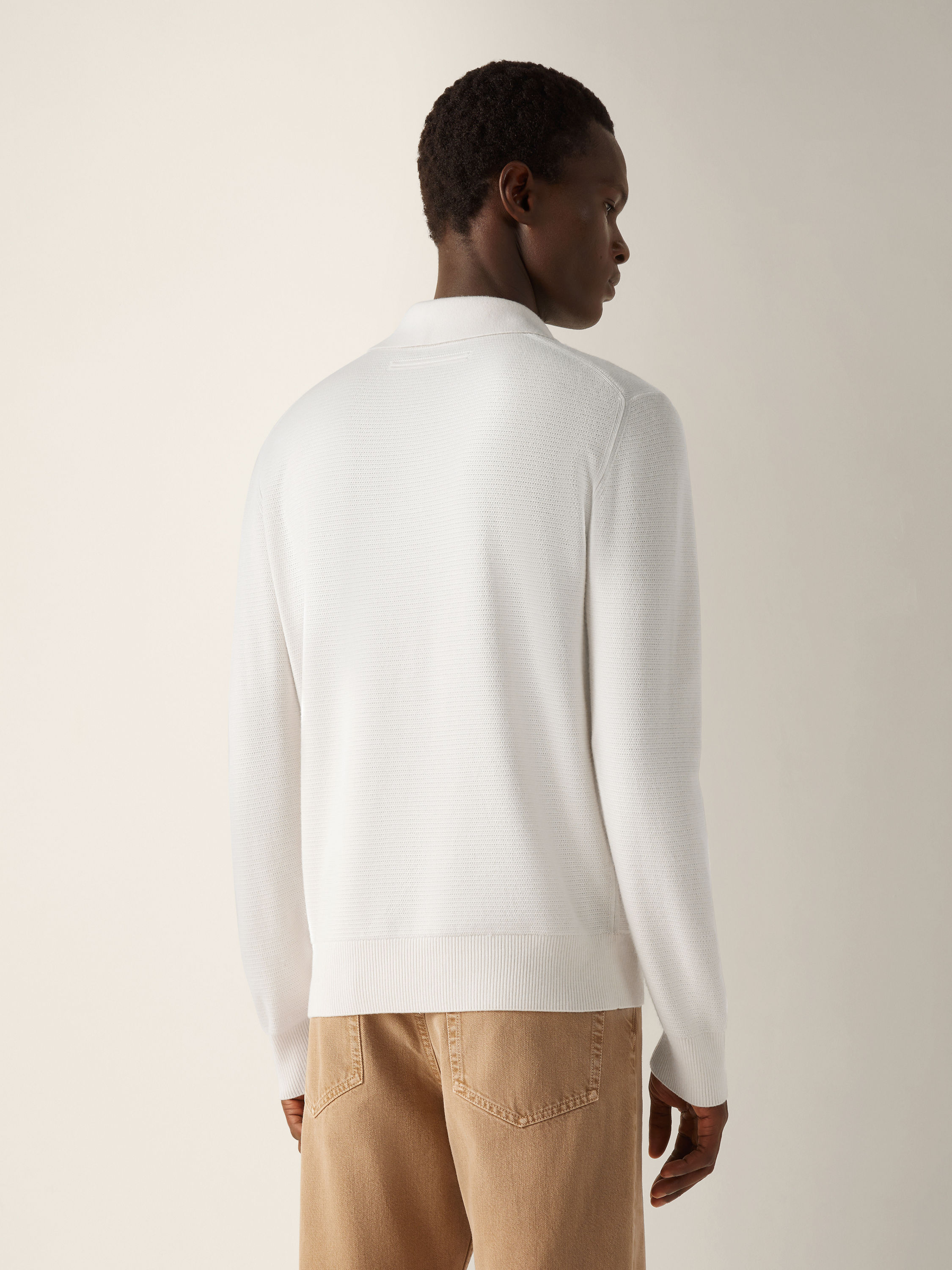 混白色山羊绒及桑蚕丝材质 Polo 衫 产品细节图 #4