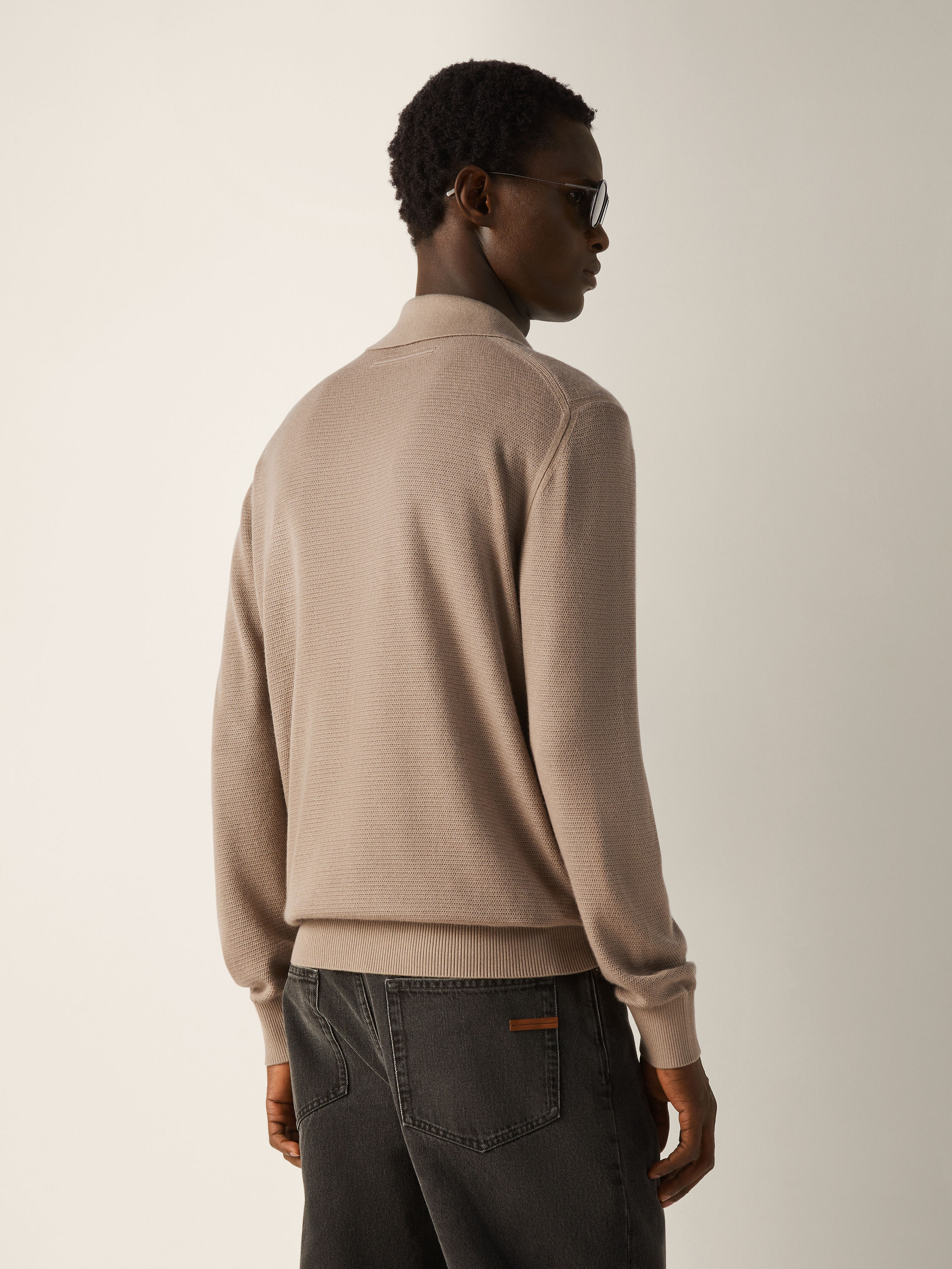 混浅灰褐色山羊绒及桑蚕丝材质 Polo 衫 产品细节图 #5