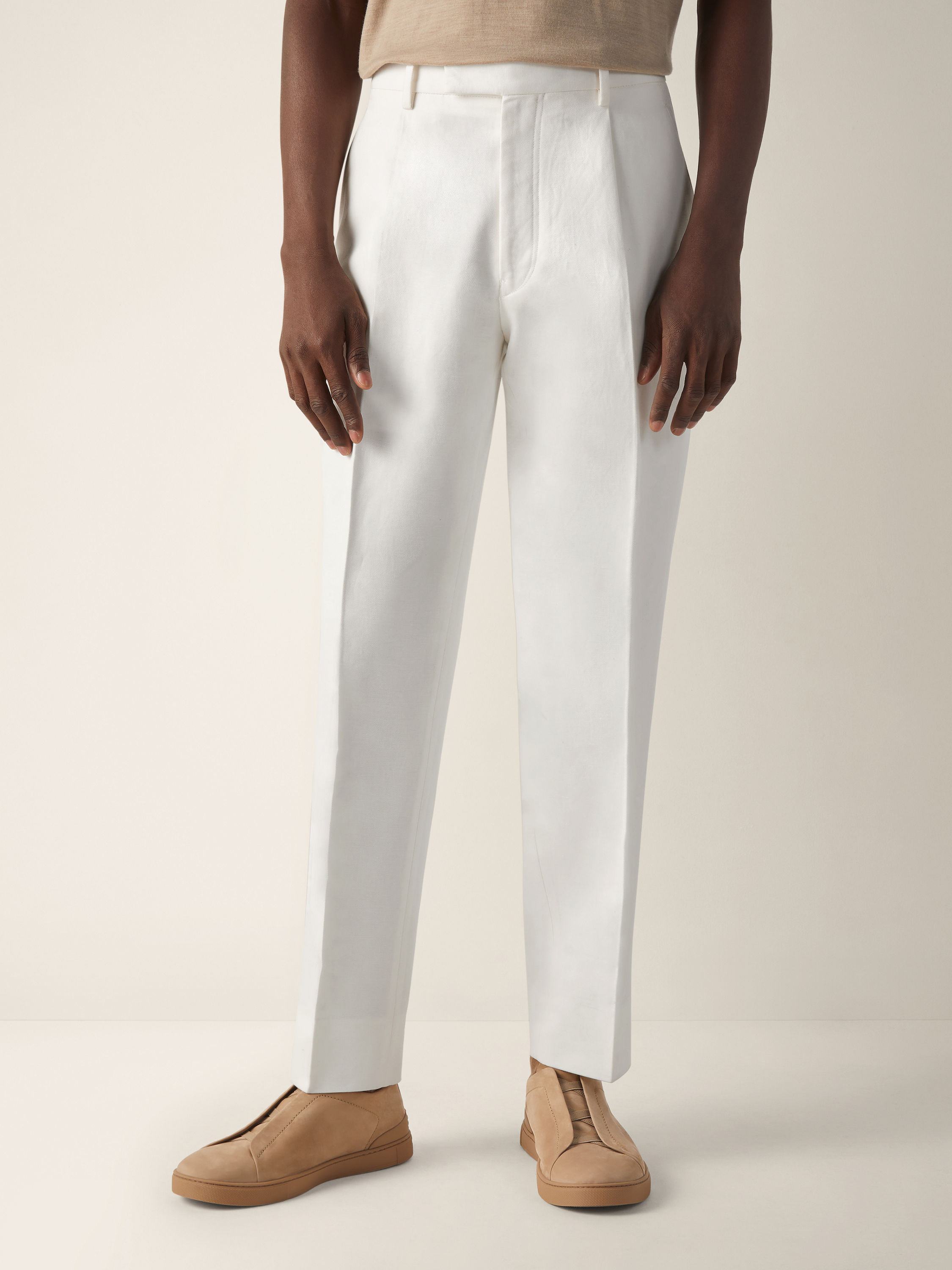白色棉及亚麻长裤 产品细节图 #3