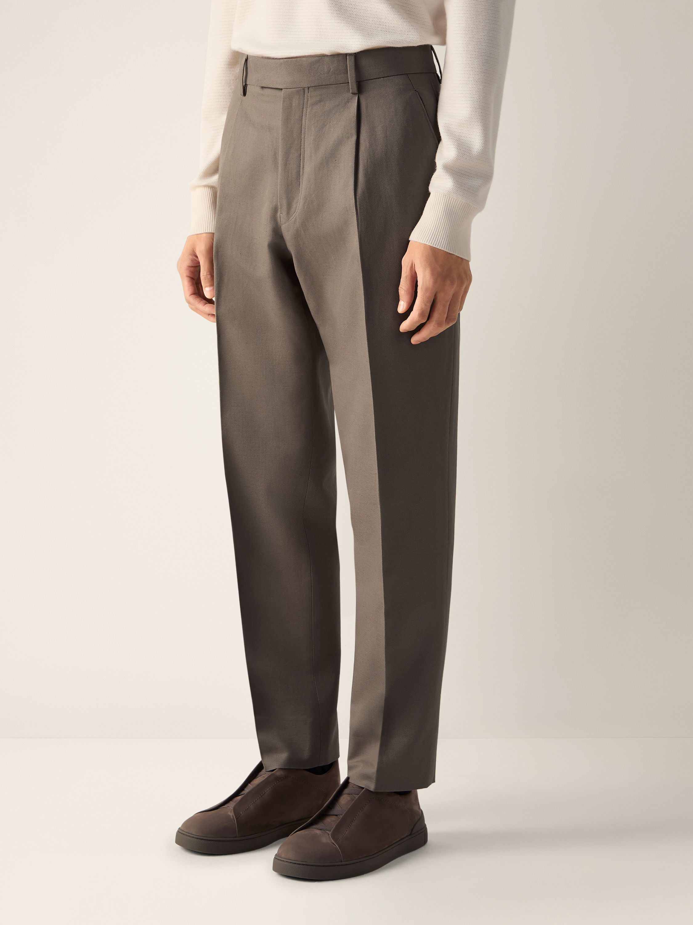 深灰褐色棉及亚麻长裤 产品细节图 #4