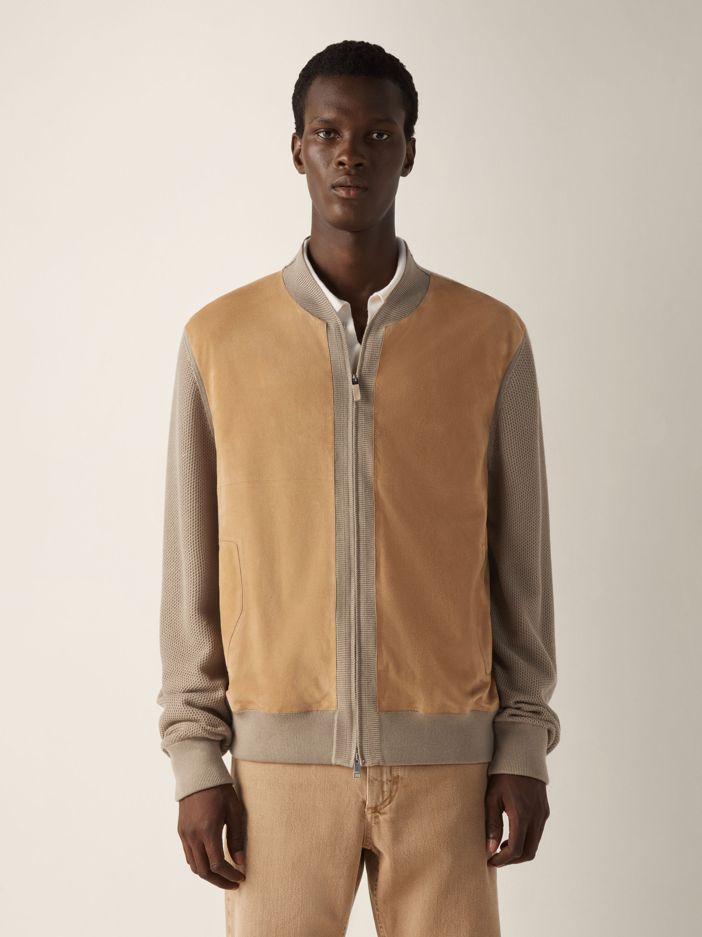 米色山羊绒飞行员夹克 产品细节图 #3