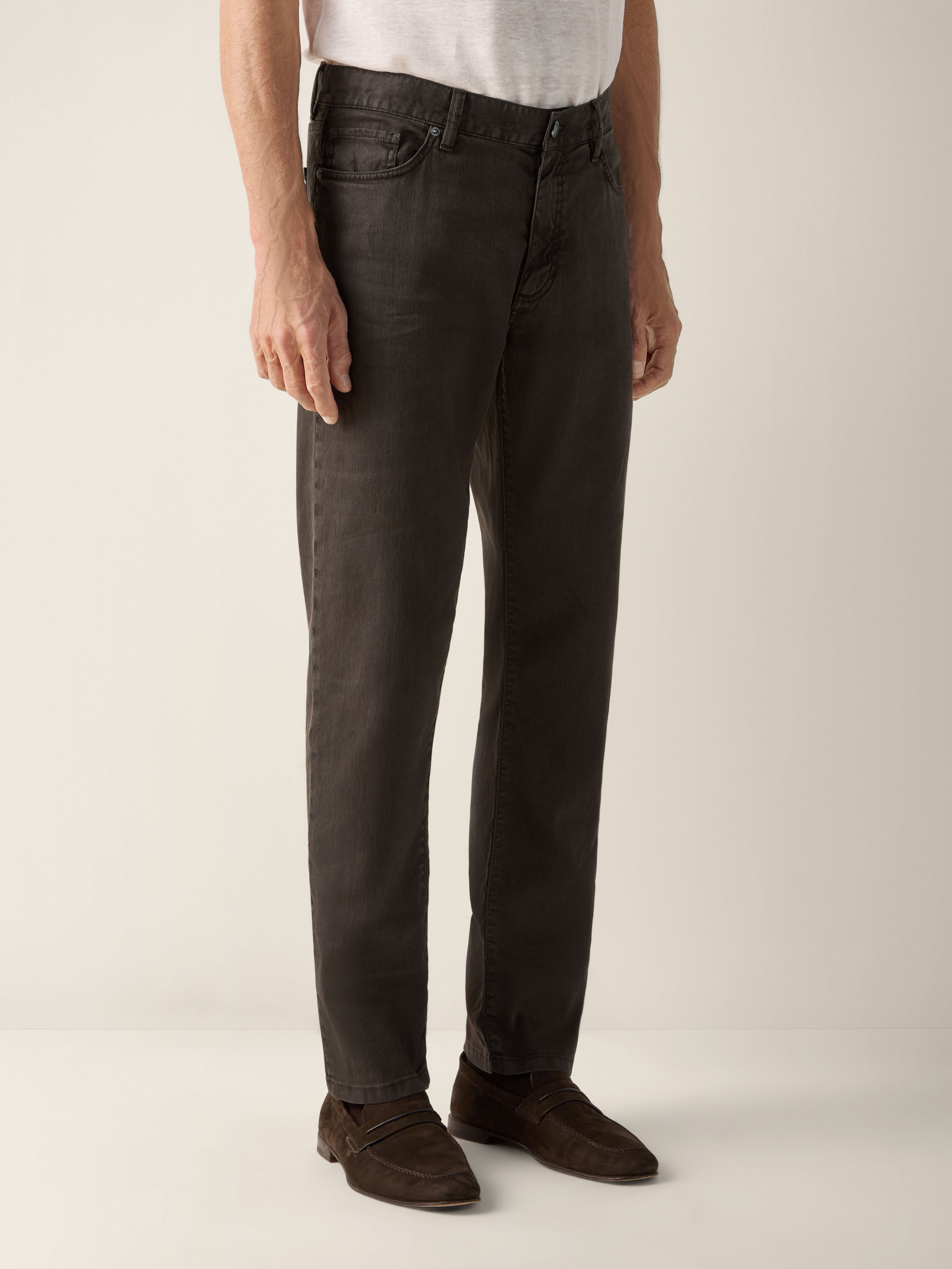 深棕色弹力亚麻及棉质 Roccia 长裤 產品細節圖 #3