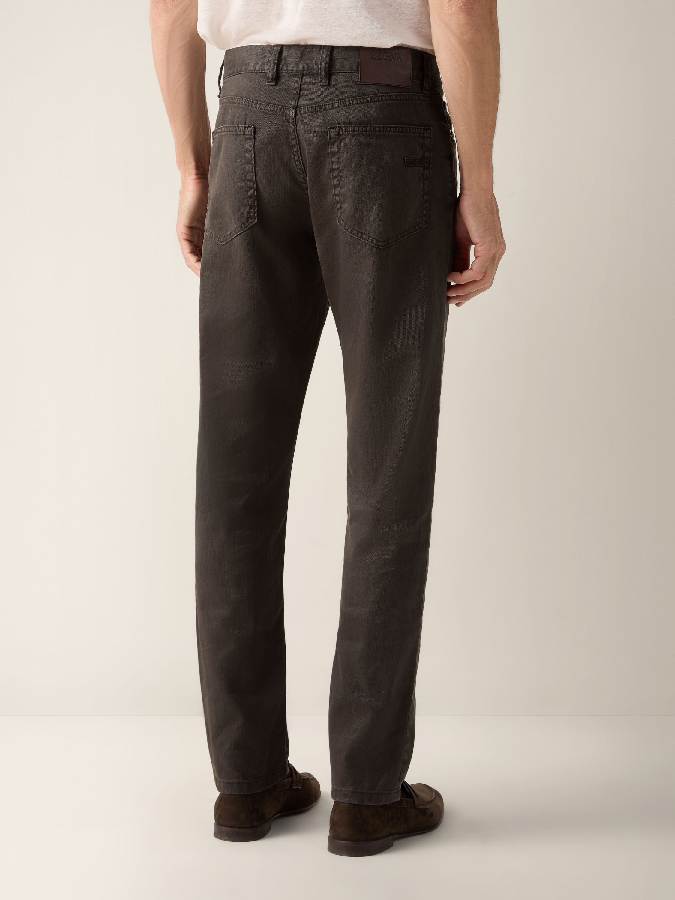 深棕色弹力亚麻及棉质 Roccia 长裤 產品細節圖 #4