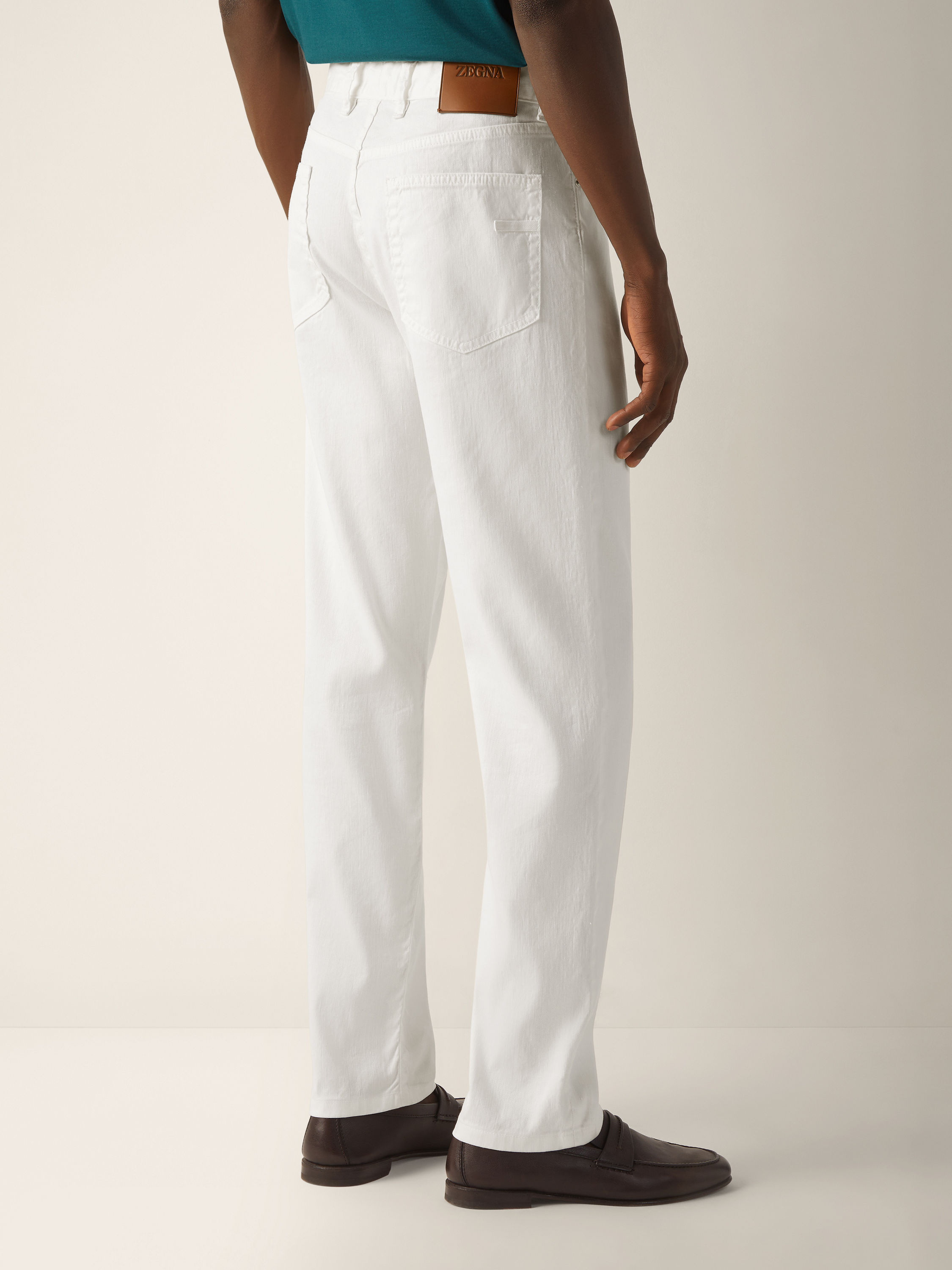 白色弹力亚麻及棉质 Roccia 长裤 產品細節圖 #5