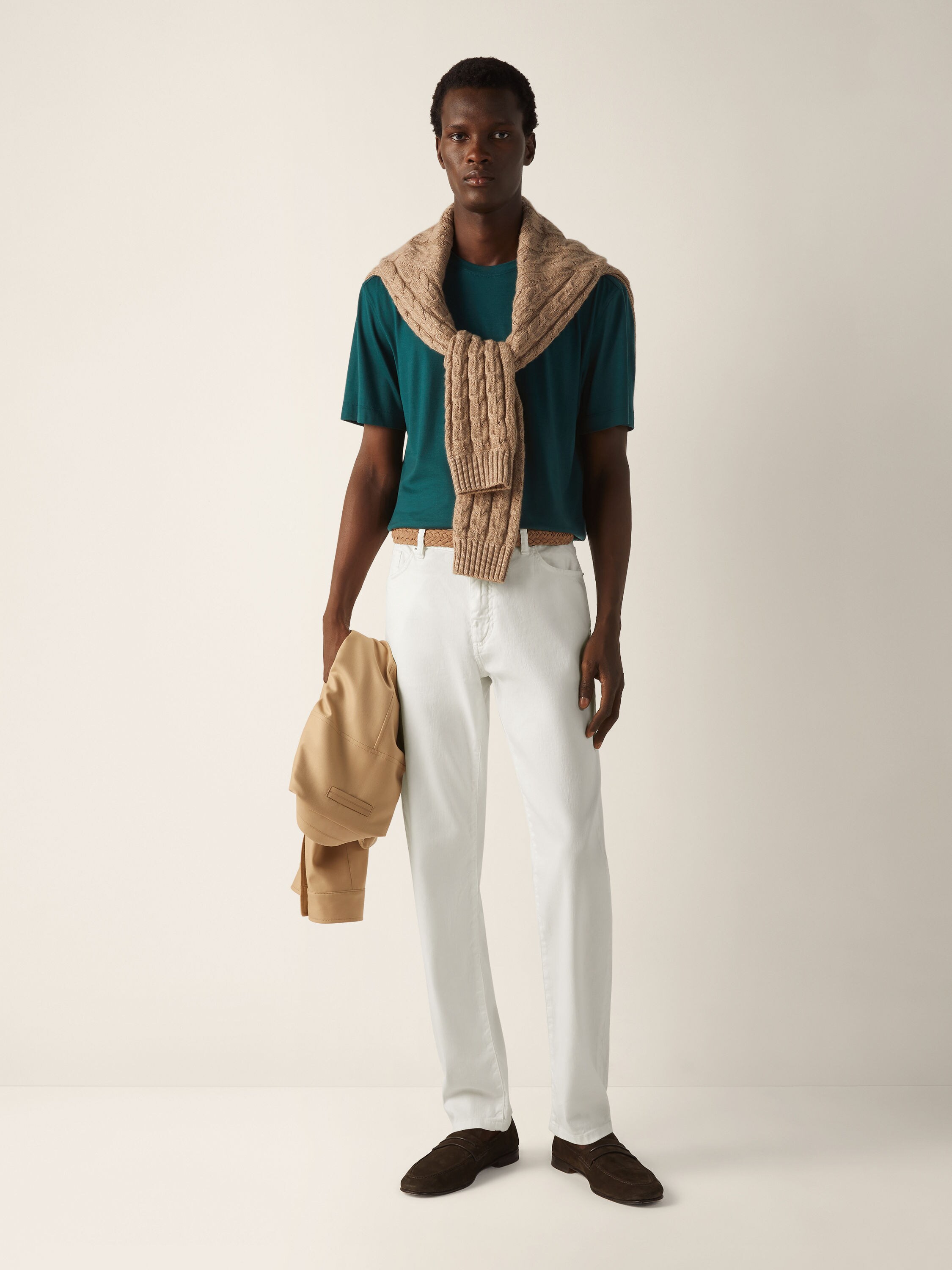 白色弹力亚麻及棉质 Roccia 长裤 產品細節圖 #2