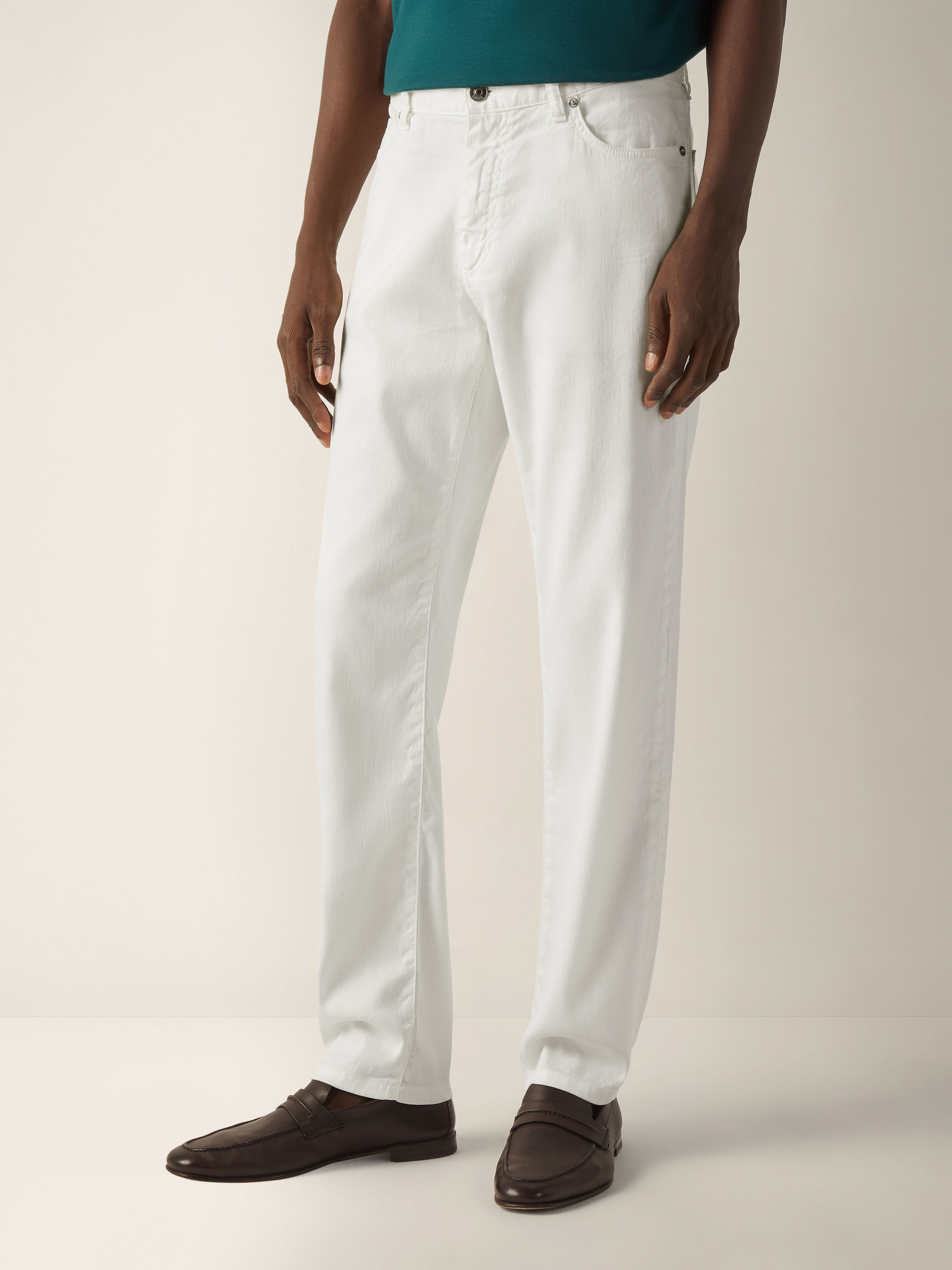 白色弹力亚麻及棉质 Roccia 长裤 產品細節圖 #4