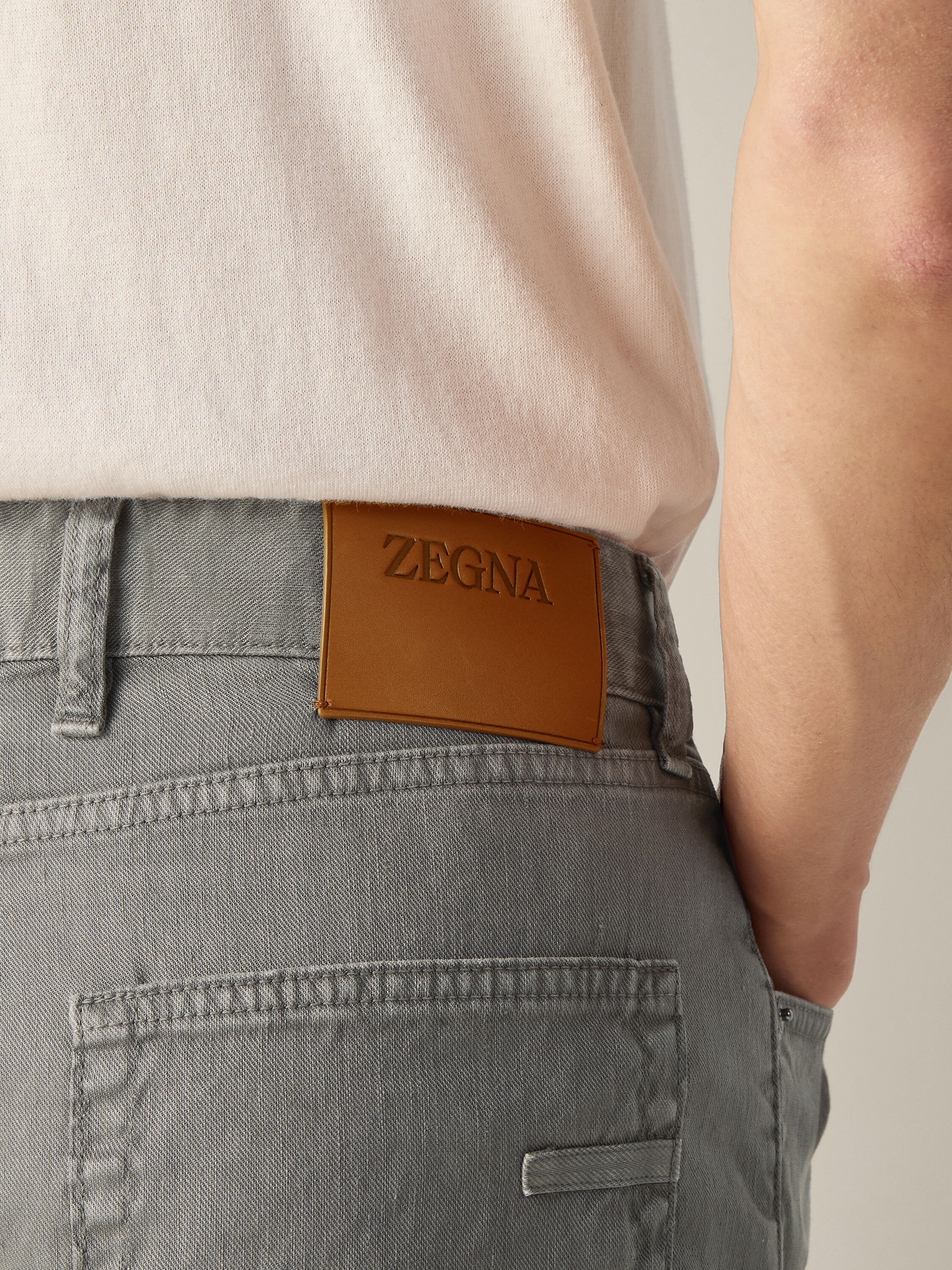 深灰褐色弹力亚麻及棉质 Roccia 长裤 產品細節圖 #1