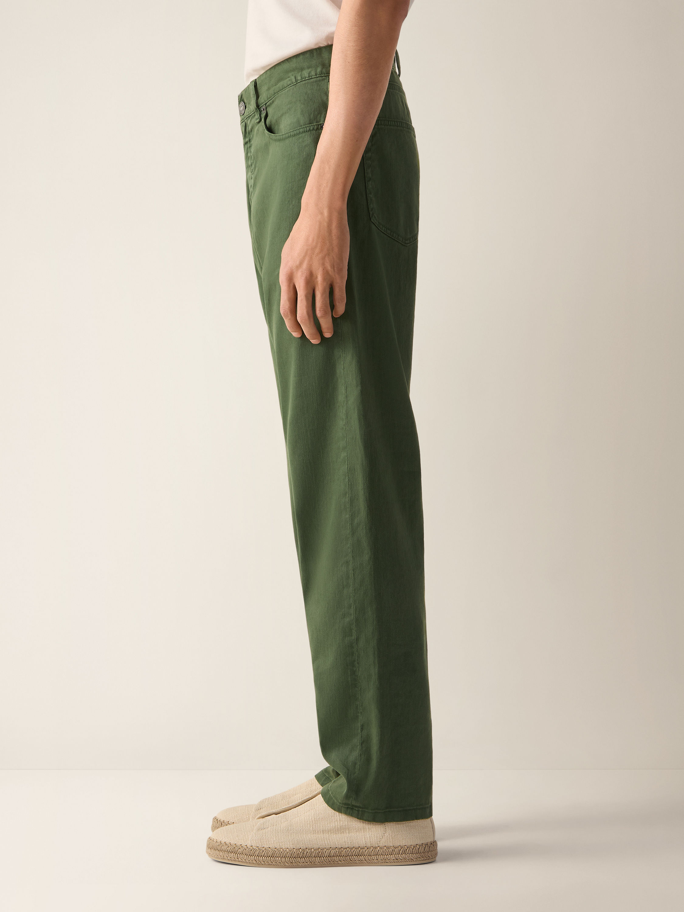 Pine Green Stretch Linen and Cotton Roccia Pants Product detail photo #2