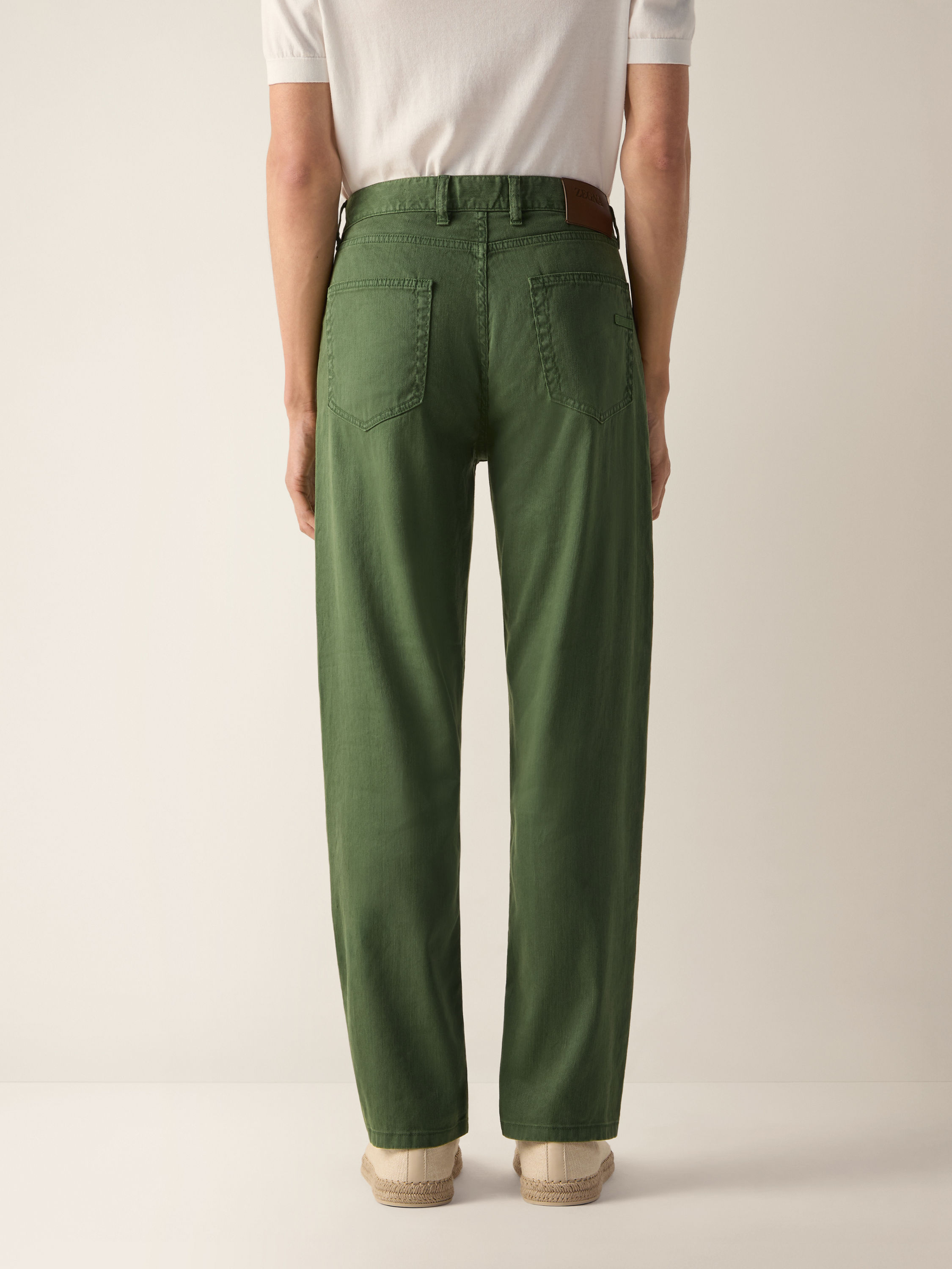 Pine Green Stretch Linen and Cotton Roccia Pants Product detail photo #4