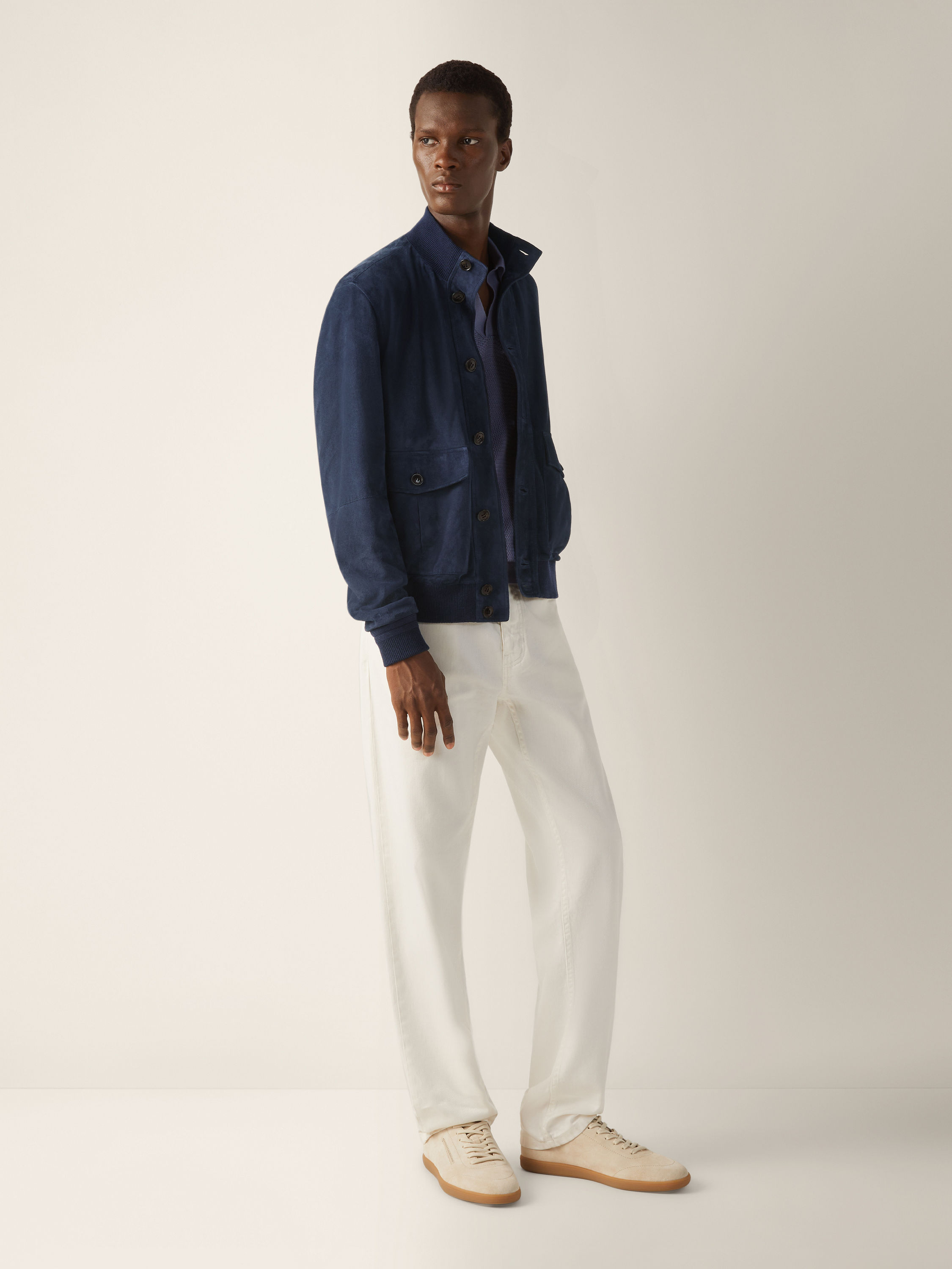 Dark Indigo Blue Suede Blouson Product detail photo #1