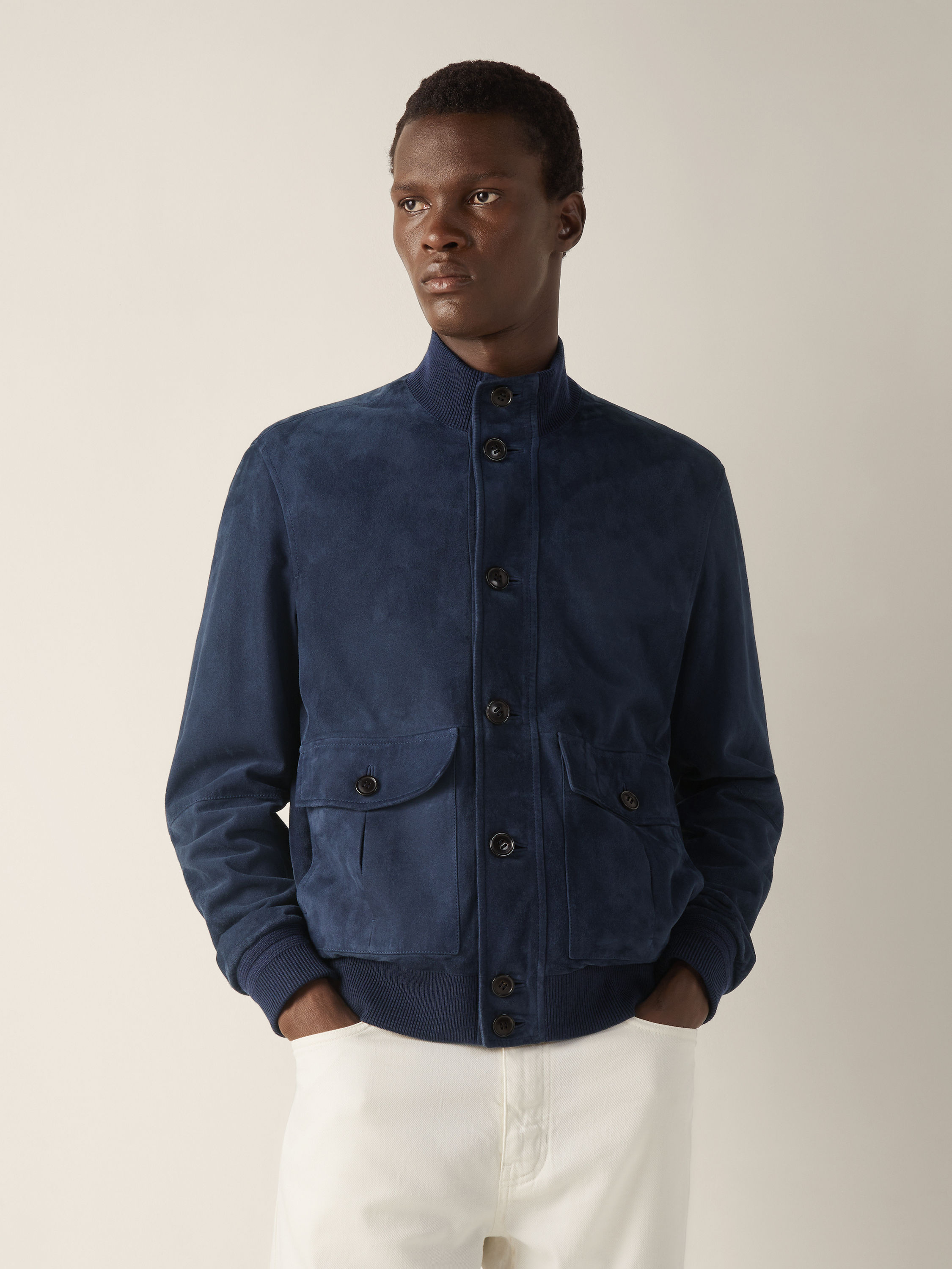 Dark Indigo Blue Suede Blouson Product detail photo #3