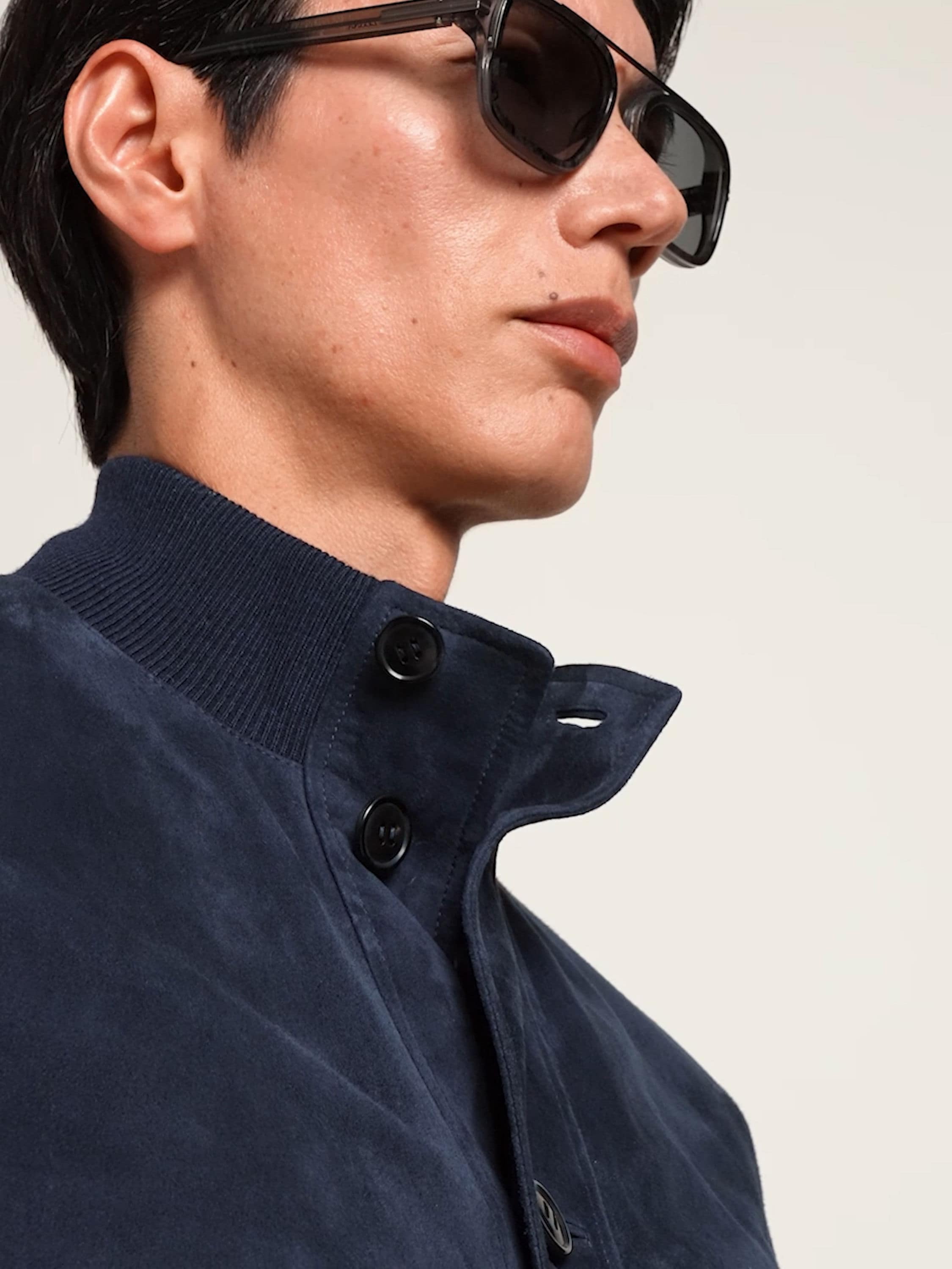 Dark Indigo Blue Suede Blouson