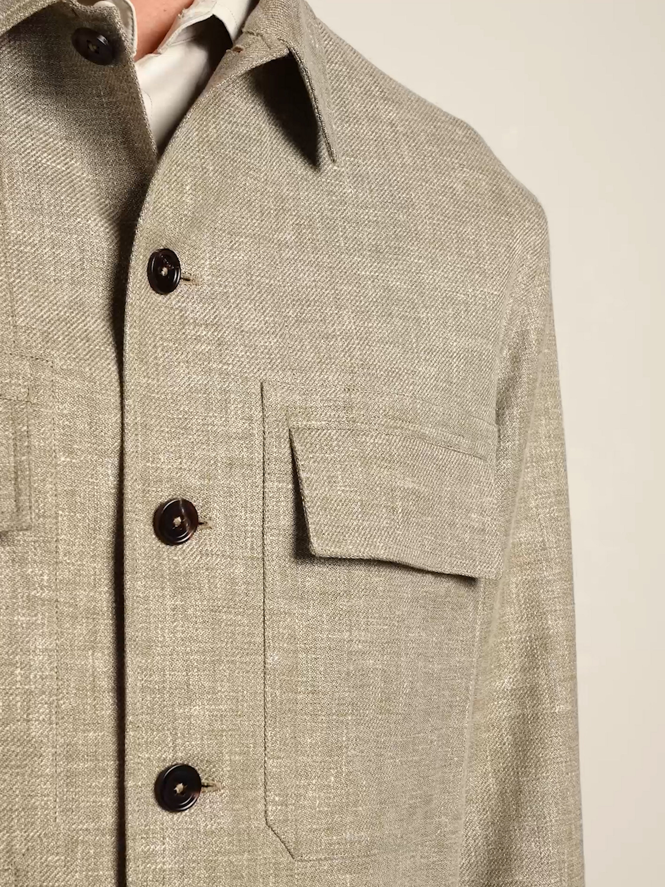 Crossover Linen Wool and Silk Blend Overshirt