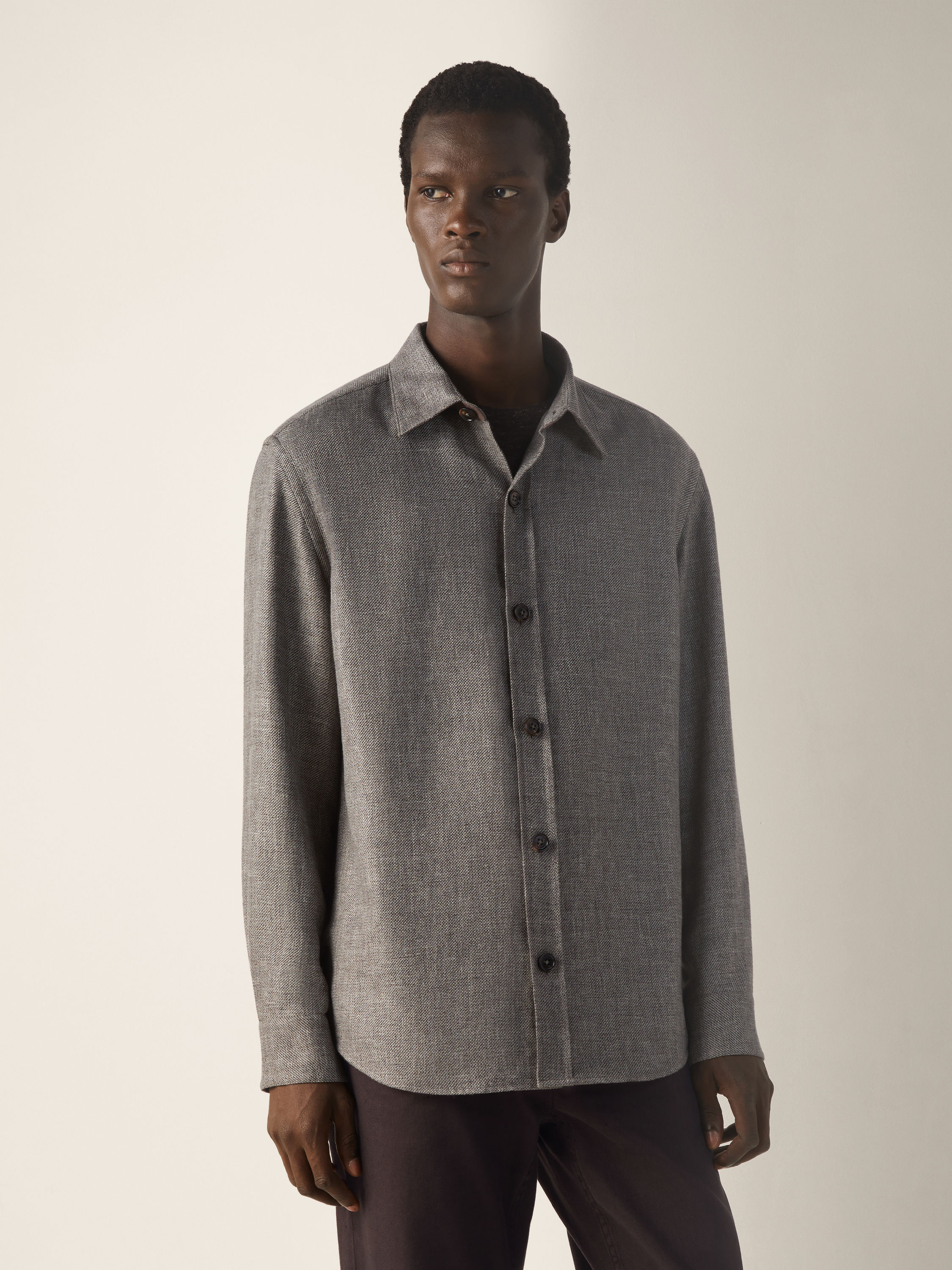 深棕色山羊绒、亚麻及桑蚕丝衬衫外套 产品细节图 #3