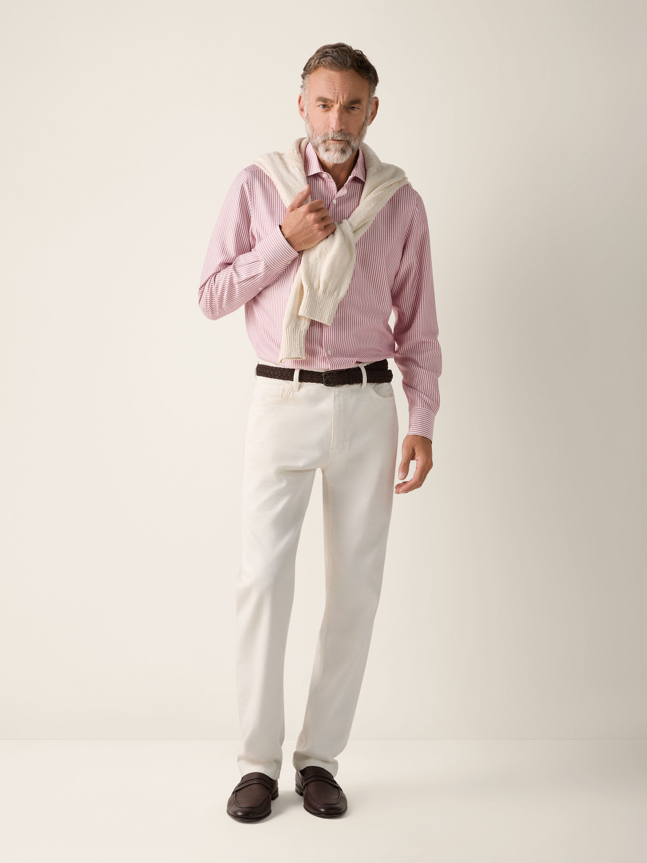 深粉色配白色桑蚕丝衬衫 产品细节图 #1