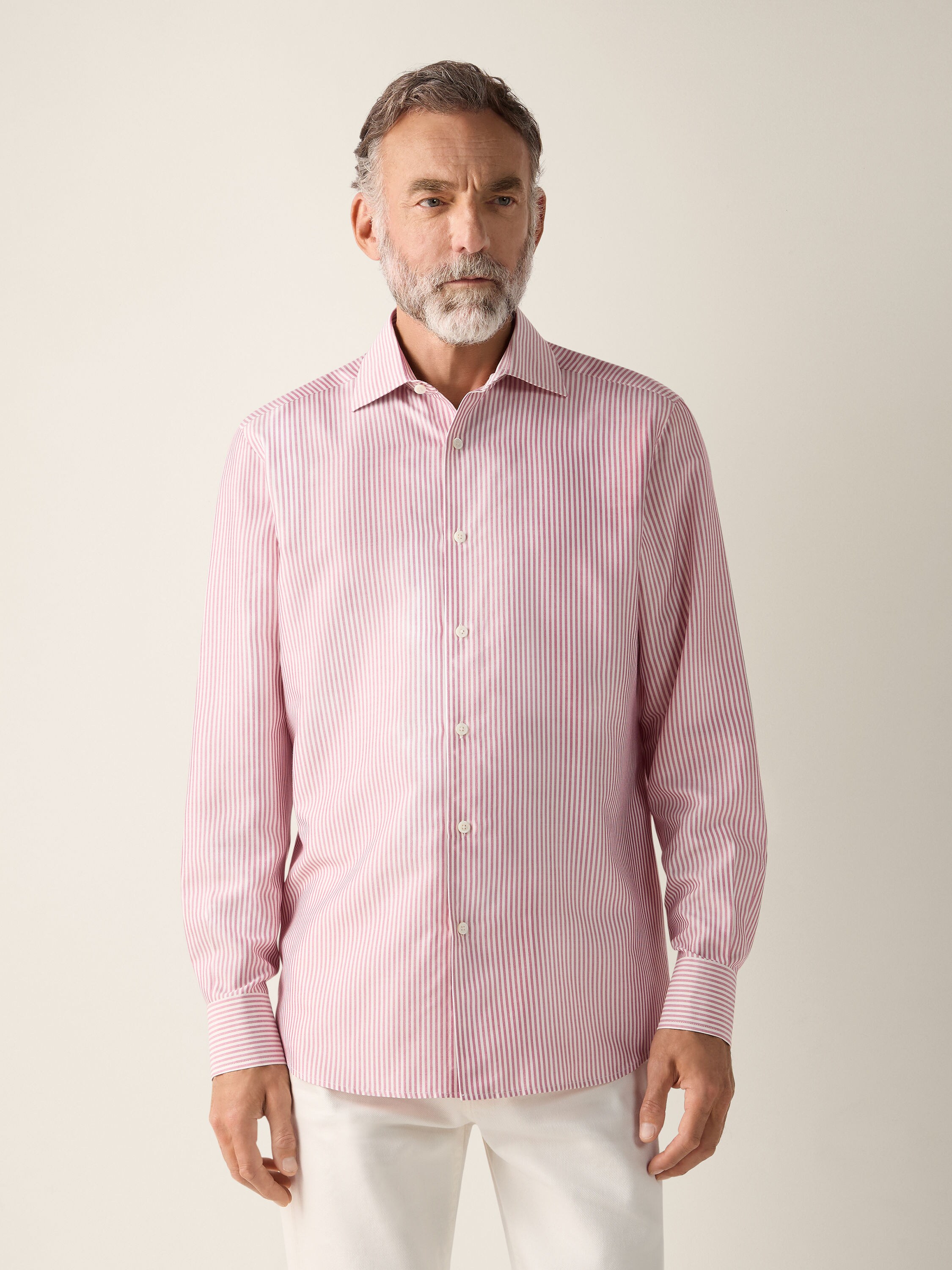 深粉色配白色桑蚕丝衬衫 产品细节图 #3