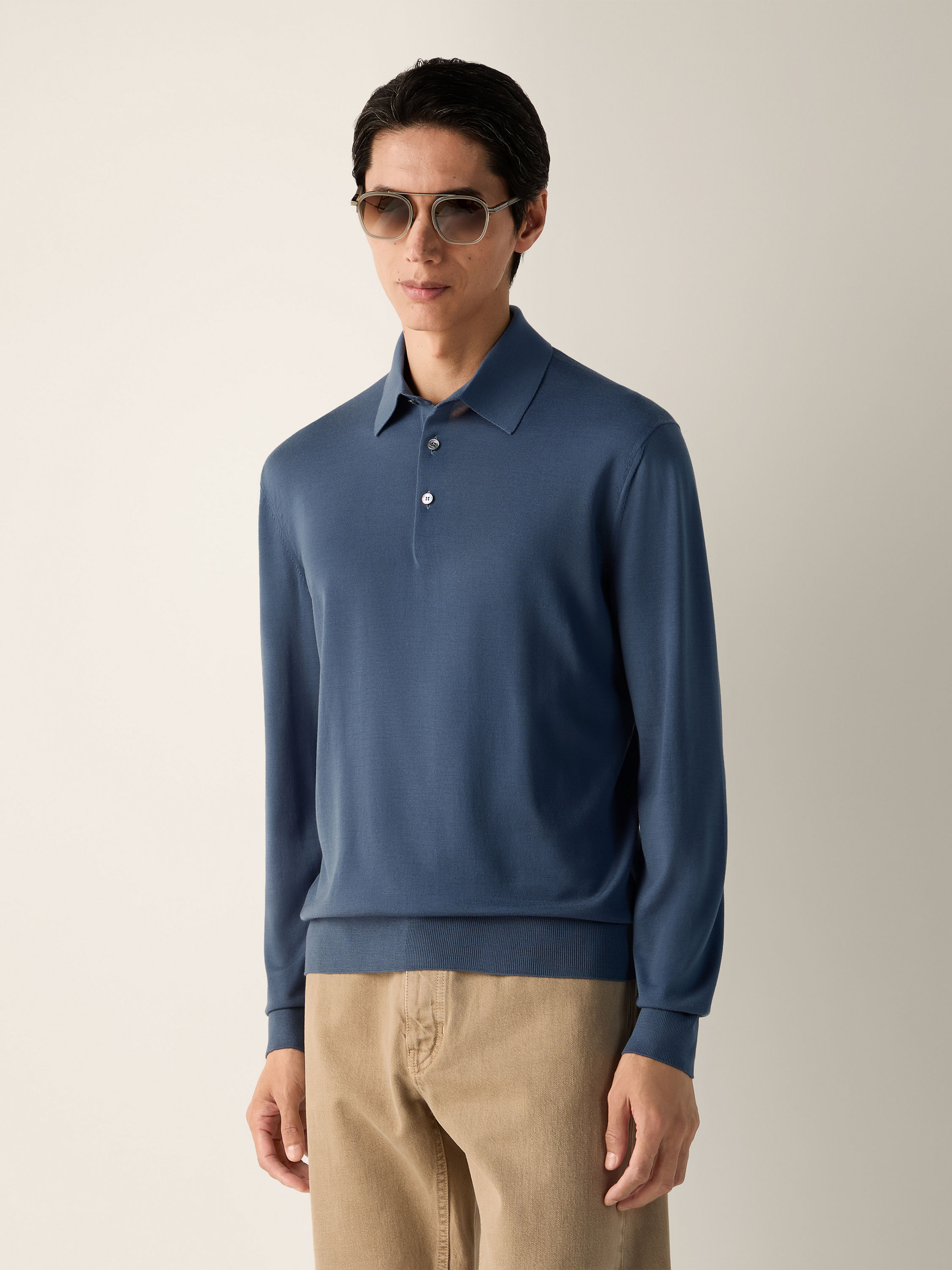 Light Blue Trofeo 15milmil15 Wool Polo Shirt Product detail photo #2