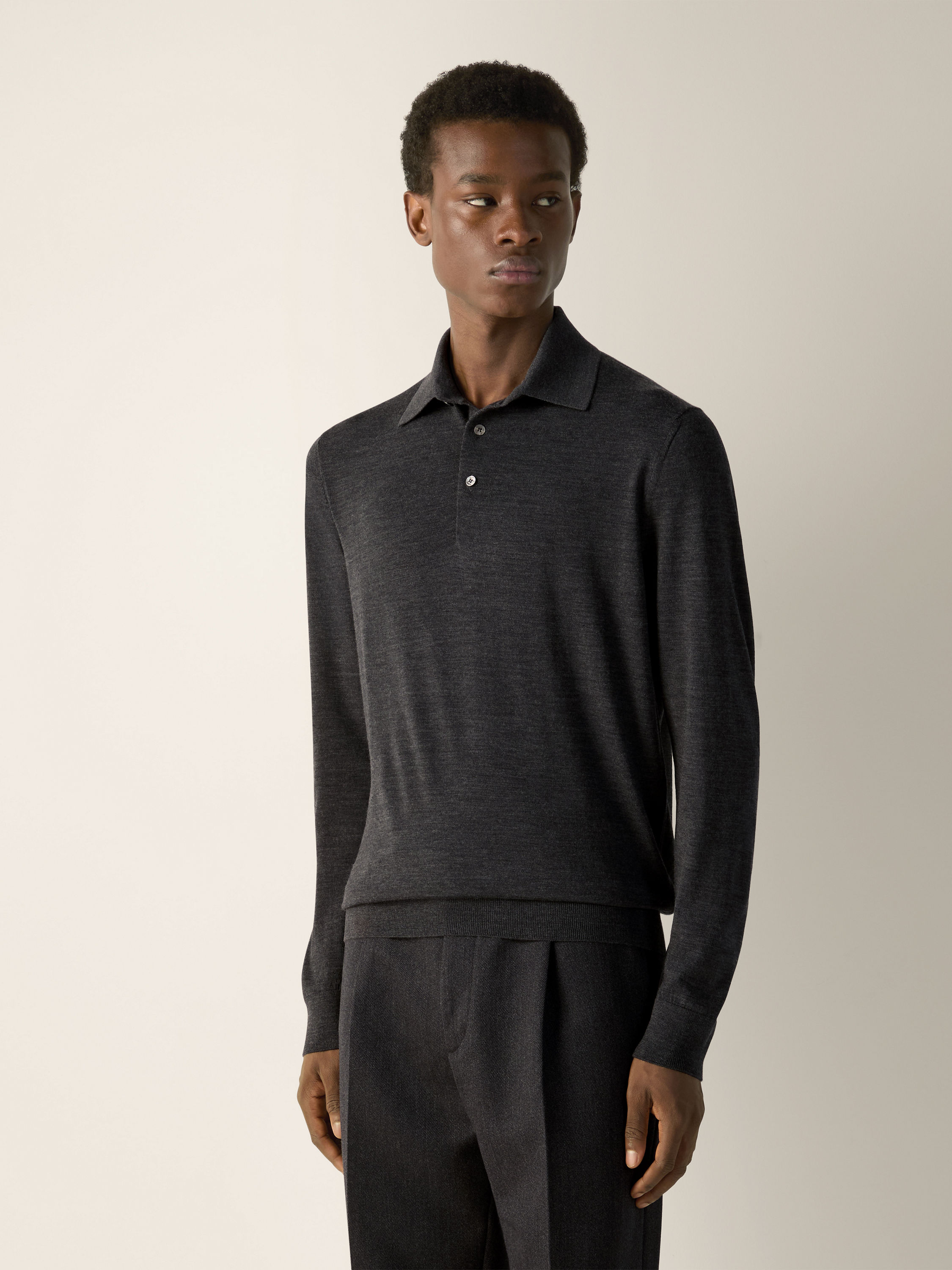 Dark Grey Trofeo 15milmil15 Wool Polo Shirt Product detail photo #2