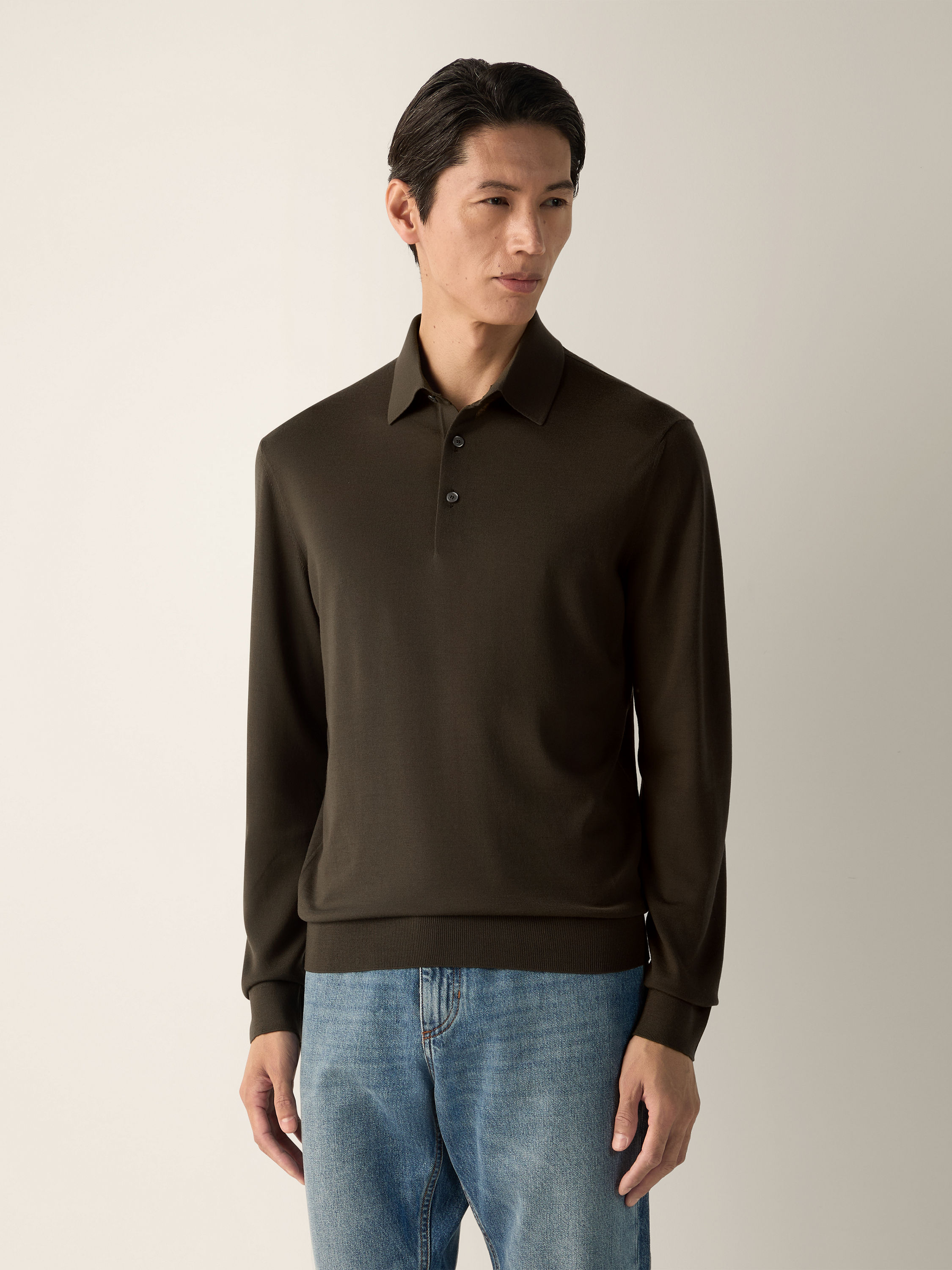 Dark Olive Green Trofeo 15milmil15 Wool Polo Shirt Product detail photo #2